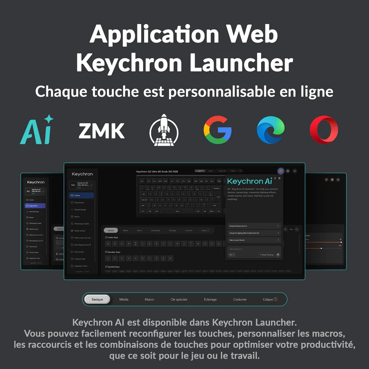 Keychron Q3 Ultra 8K Clavier Mécanique sans Fil, TKL ISO-FR Layout, CNC Aluminium, 2,4 GHz/BT 5.3/USB-C, 8000 Hz, ZMK/Launcher, Clavier AZERTY 80% pour Mac/Windows/Linux, Interrupteur Banane, Noir