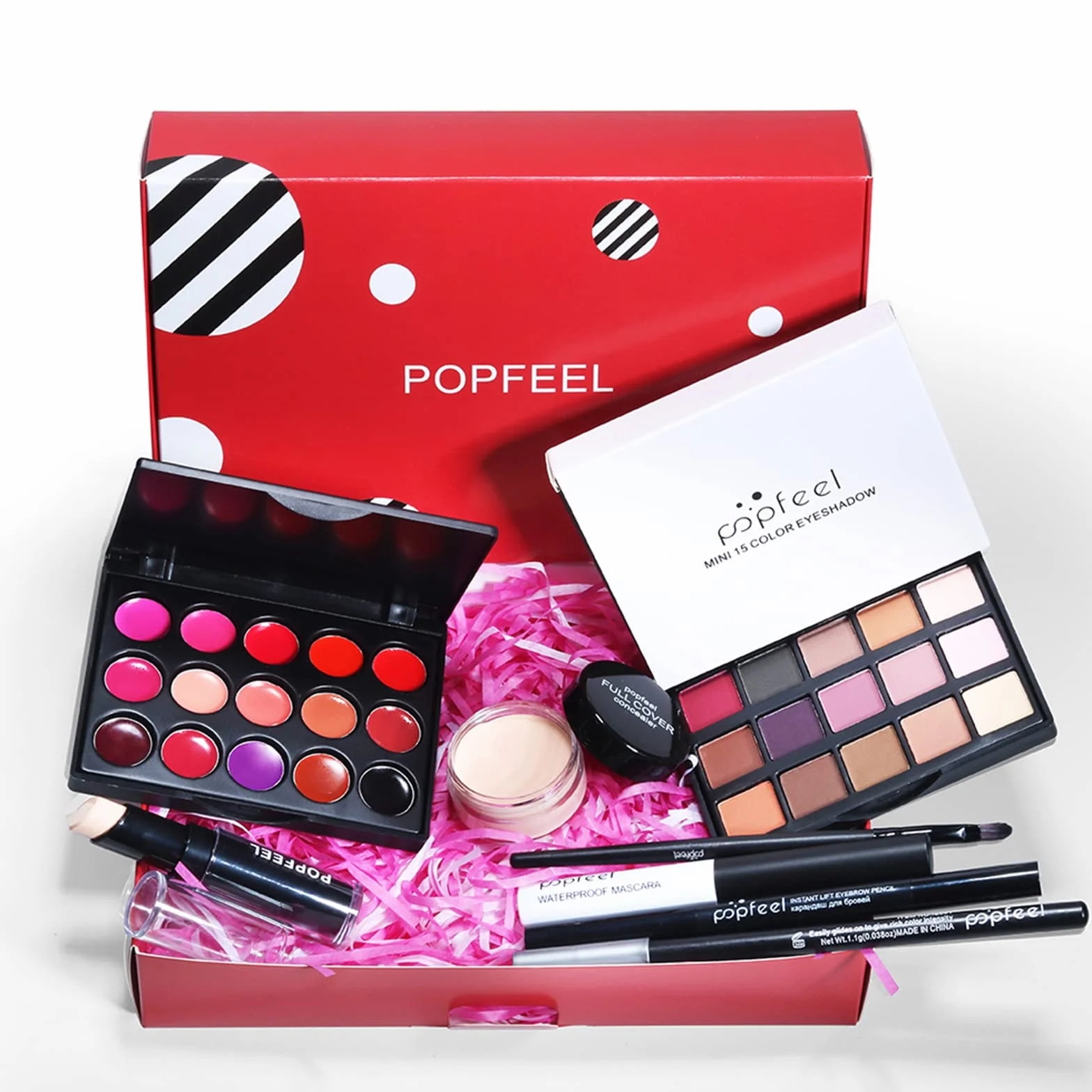 Kit tout-en-un maquillage 8 pièces avec fard paupières, brillant lèvres et pinceaux correcteur