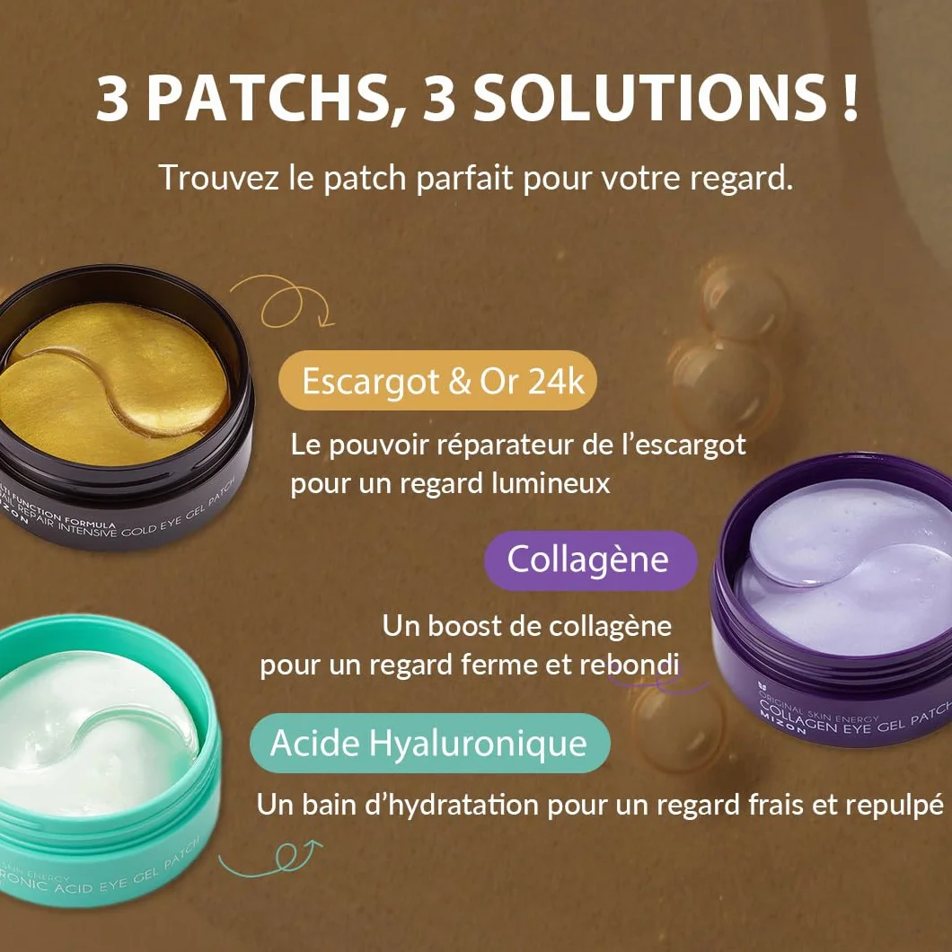 MIZON SNAIL REPAIR GOLD EYE GEL PATCH x60 Soin coréen Anti cernes Anti-âge Extrait de Bave d'Escargot