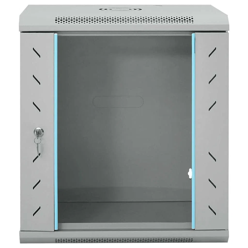 Armoire réseau murale - 53 x 45 x 60 cm - Gris - Armoire serveur pour bureau avec porte de sécurité en verre verrouillable - Armoire réseau 19"