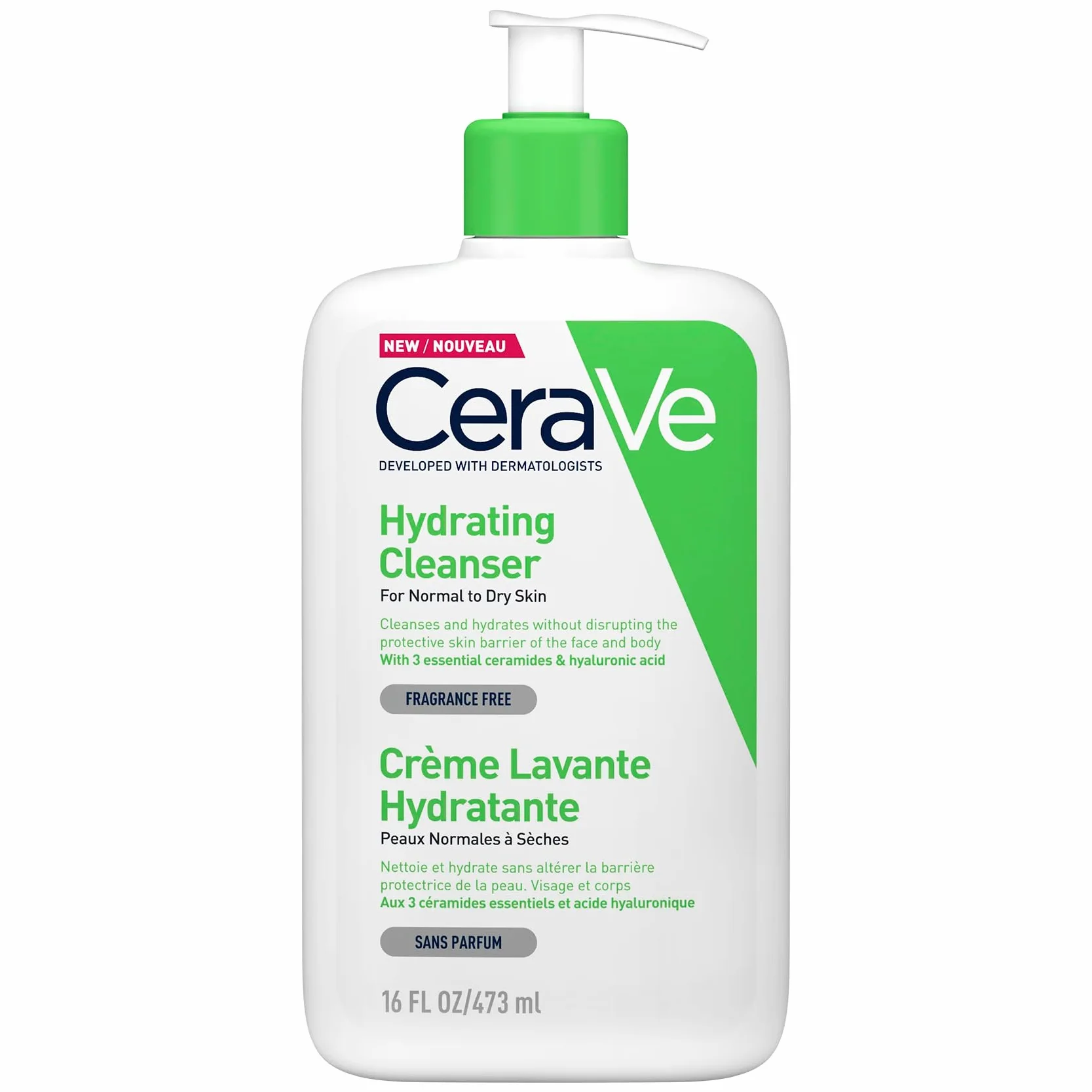 CeraVe Crème Lavante Hydratante Visage & Corps 473 ml aux 3 Céramides Essentiels + Acide Hyaluronique