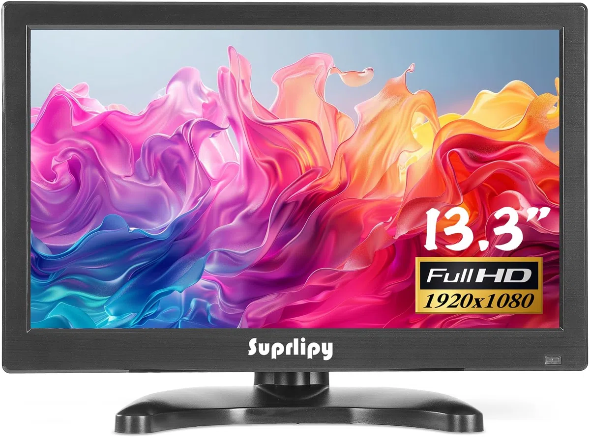 13,3 Pouces FHD Petit Moniteur IPS Écran d'affichage LCD 1920x1080 60 Hz 16:9 avec entrée BNC VGA AV Haut-parleurs intégrés pour caméra de sécurité CCTV DVR PC RasPi