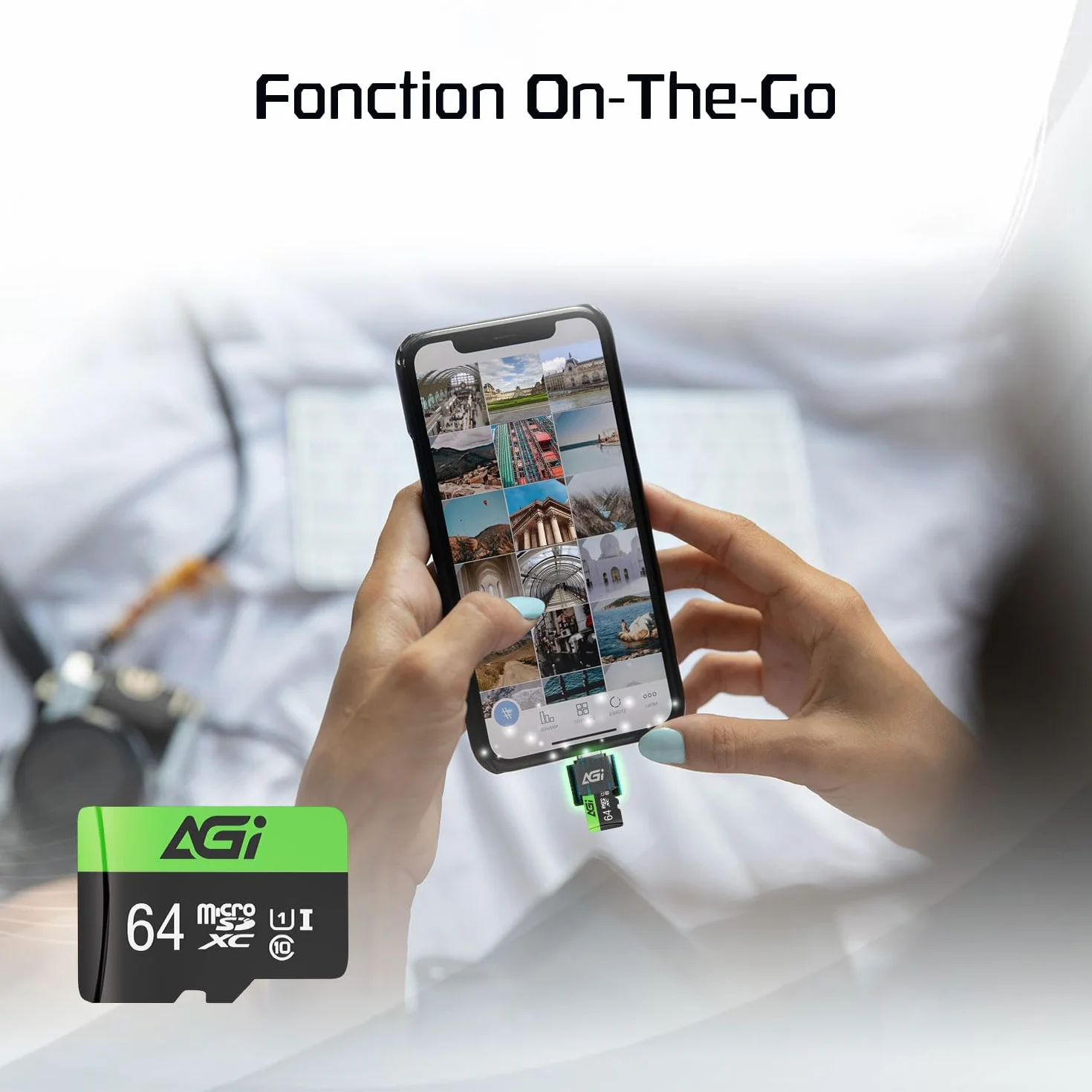 AGI TF138 Carte Micro SD MicroSDXC 64 Go avec Adaptateur SD Lecteur de Carte Type C USB 2.0 OTG
