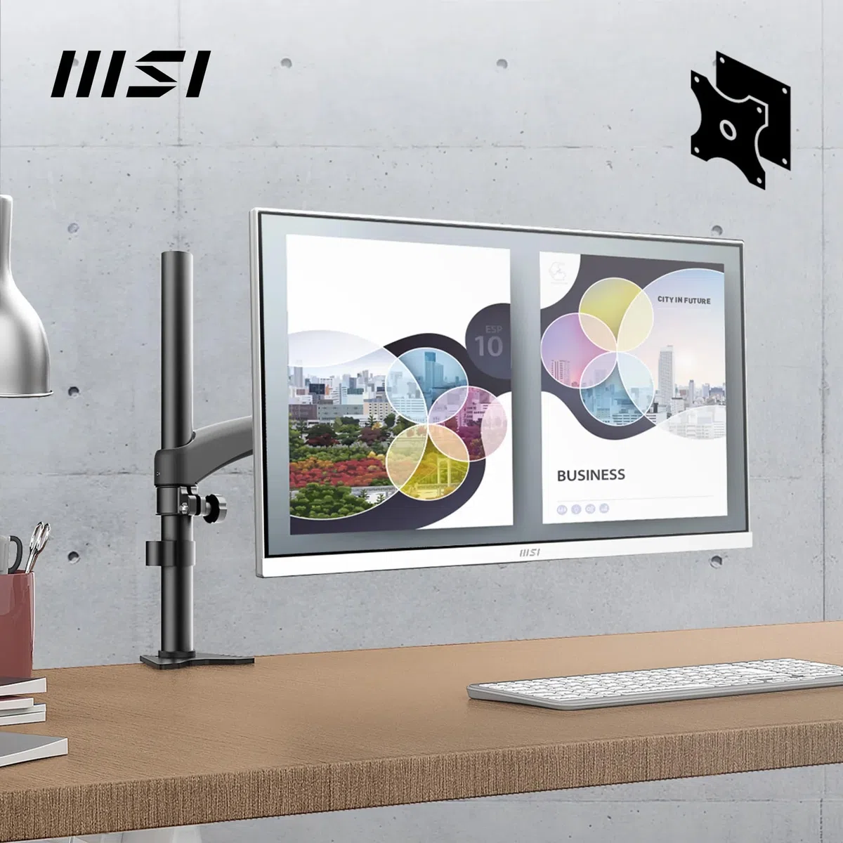 MSI Pro MP2412W Écran Bureautique 23.8" Full HD - Dalle VA 1920x1080, 100Hz, Confort Oculaire, Montable VESA, Haut-Parleurs Intégrés, Supporte Display Kit, Inclinaison Réglable - HDMI 1.4b, DP 1.2a