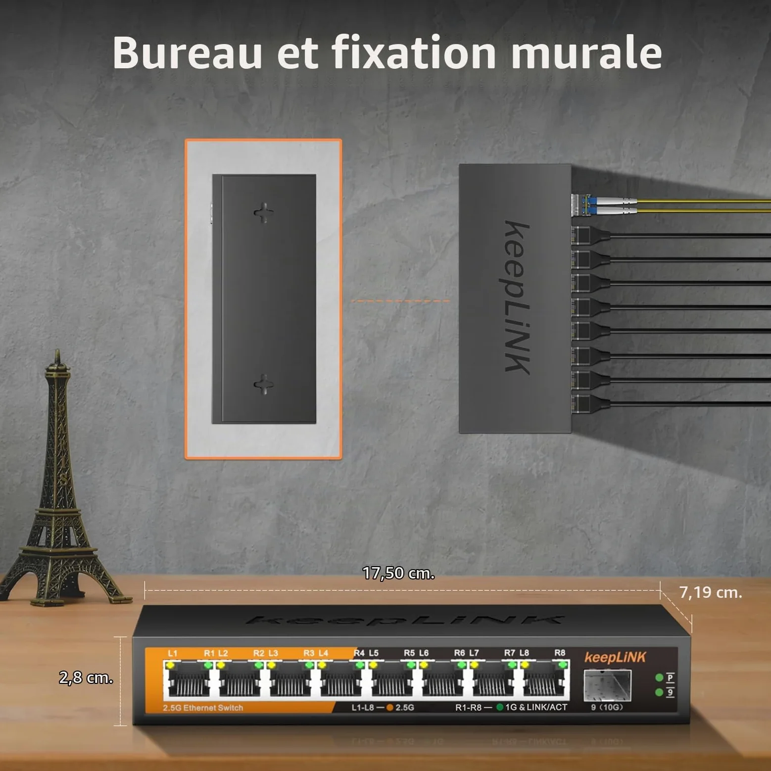 Switch Ethernet 2.5G 8 Ports, Switch Multi-Gigabit Non géré, Capacité de Commutation 60Gbps, Silencieux, sans Ventilateur, de Bureau / Montage Mural