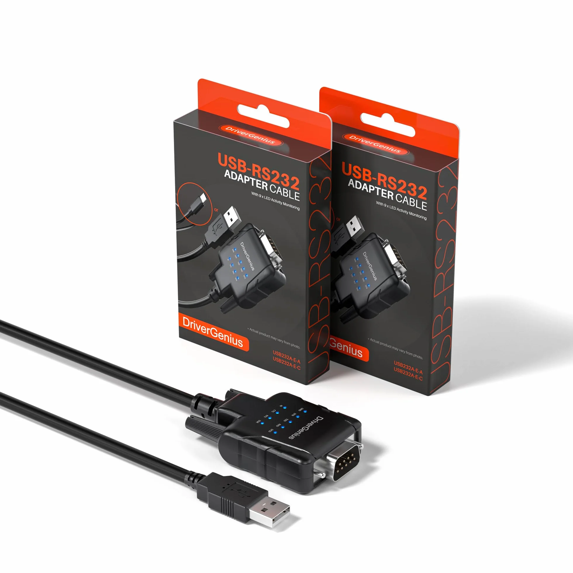 DriverGenius Prolific PL2303 Lot de 2 câbles adaptateur USB vers série RS232 avec 9 indicateurs LED pour Windows 11, macOS 14 Sonoma, Linux (USB232A-E-A, 1 m)