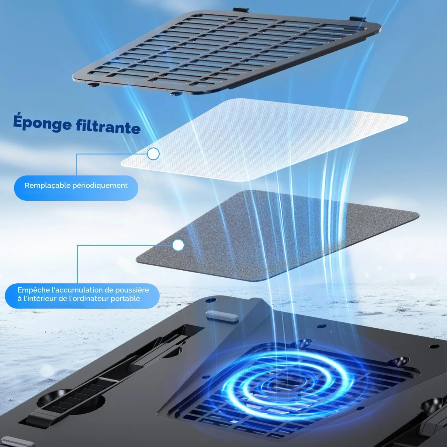 IETS GT600 Tapis de refroidissement RVB pour ordinateur portable avec ventilateur turbo 14 cm