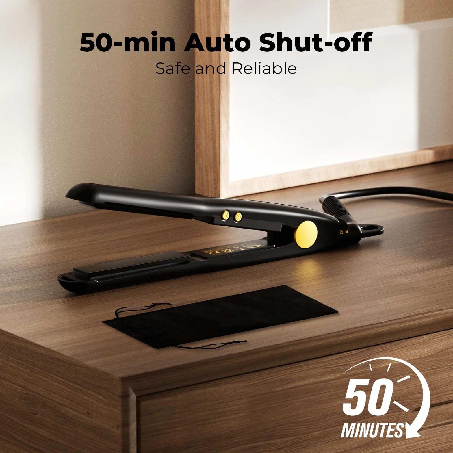 Farery Mini Lisseur Cheveux Courts Portable Température Réglable Arrêt Automatique Noir