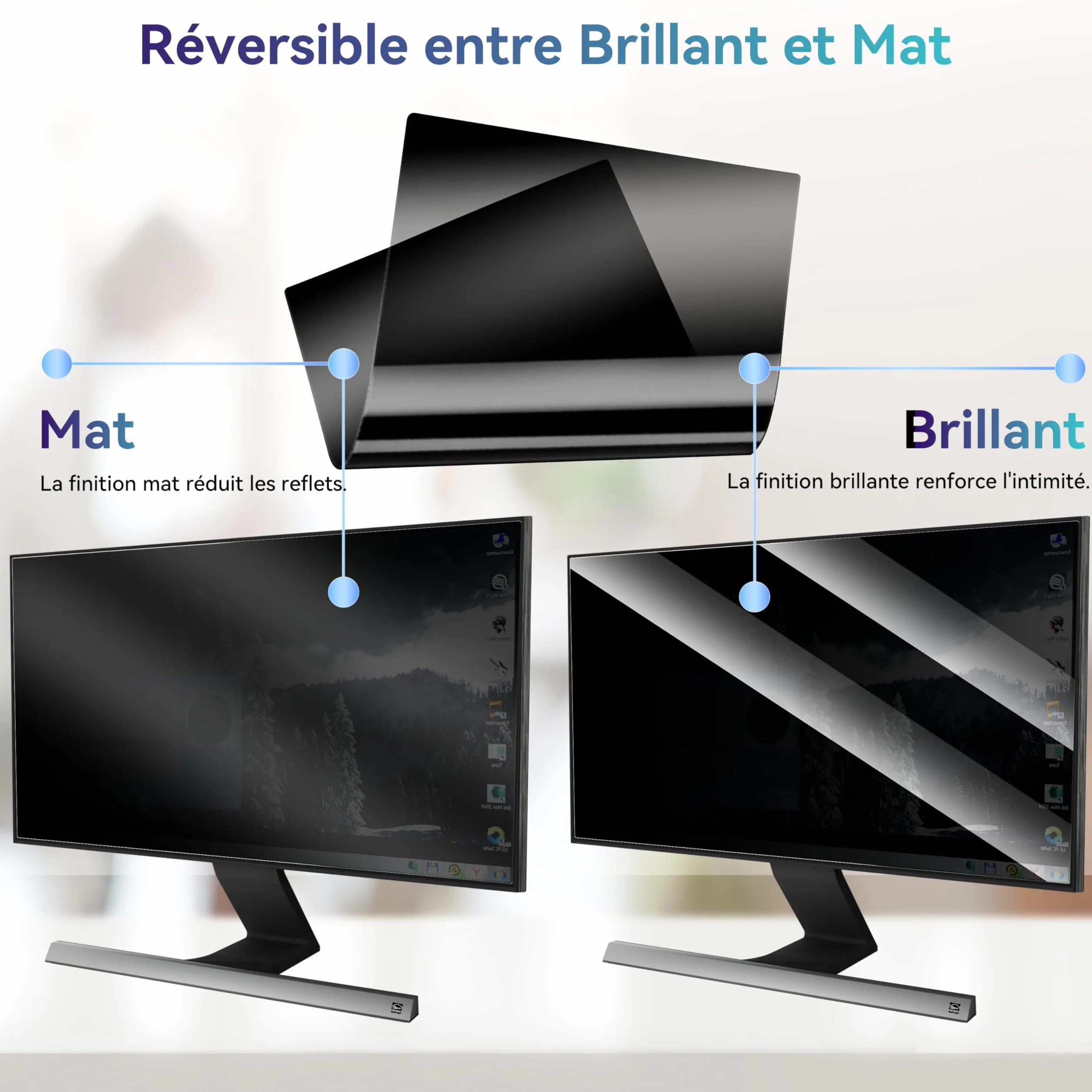 Filtre de Confidentialité 27 Pouces 16:9 Anti-Espion Anti-Lumière Bleue Protection d'Écran Amovible