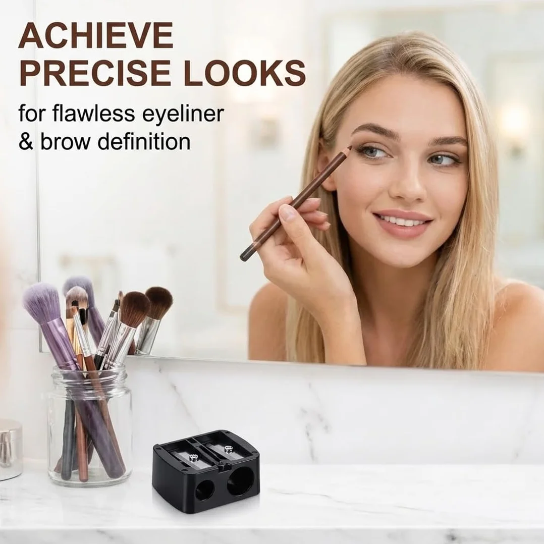 Taille-Crayon Maquillage, Duo-Spitzer Universel pour Sourcils, Kajal, Eyeliner & Crayon à Lèvres, Noir, 4 Pack