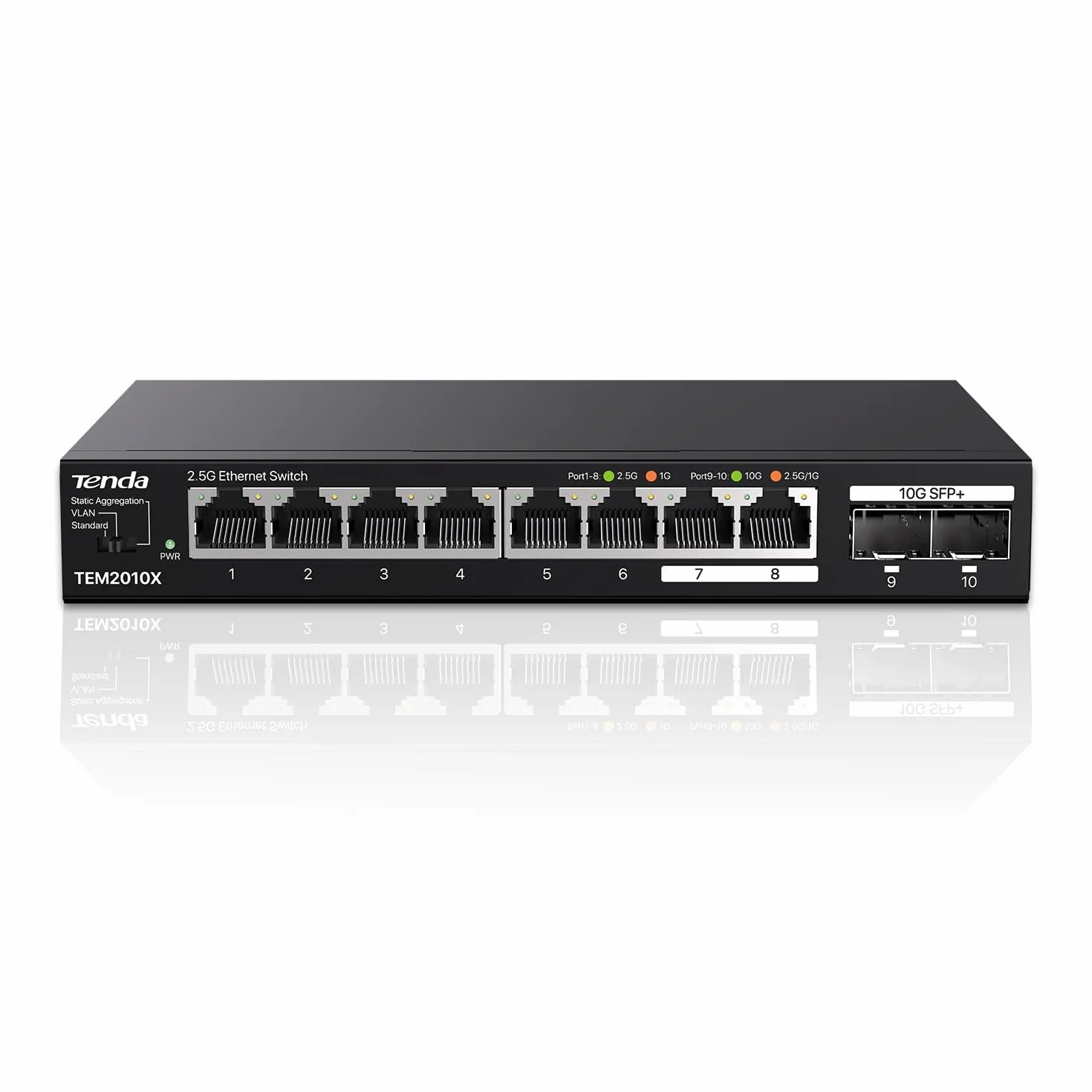 Tenda Switch Ethernet 2.5 Gigabit 8 Ports RJ45 2.5G 2 Ports SFP+ 10G Métal TEM2010X