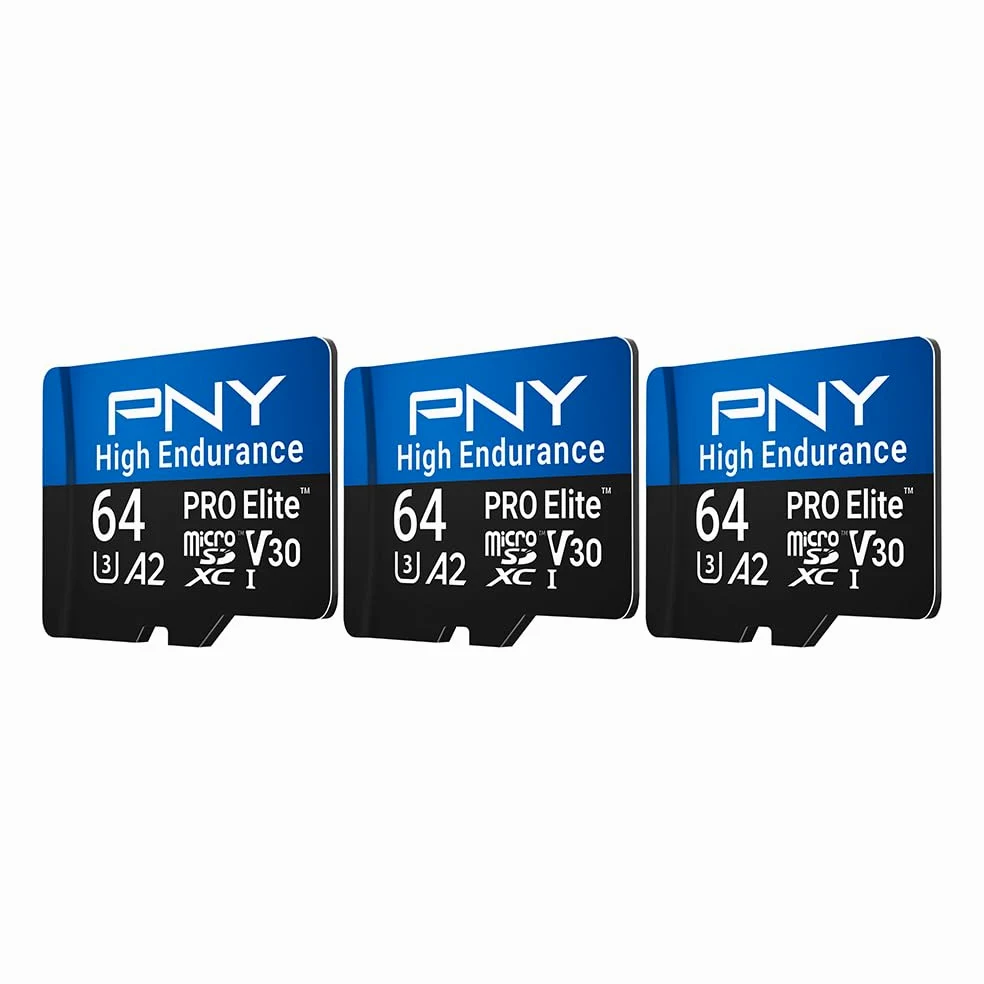 PNY 3X 64GB Pro Elite High Endurance C10 U3 V30 A2 microSDXC Carte Mémoire