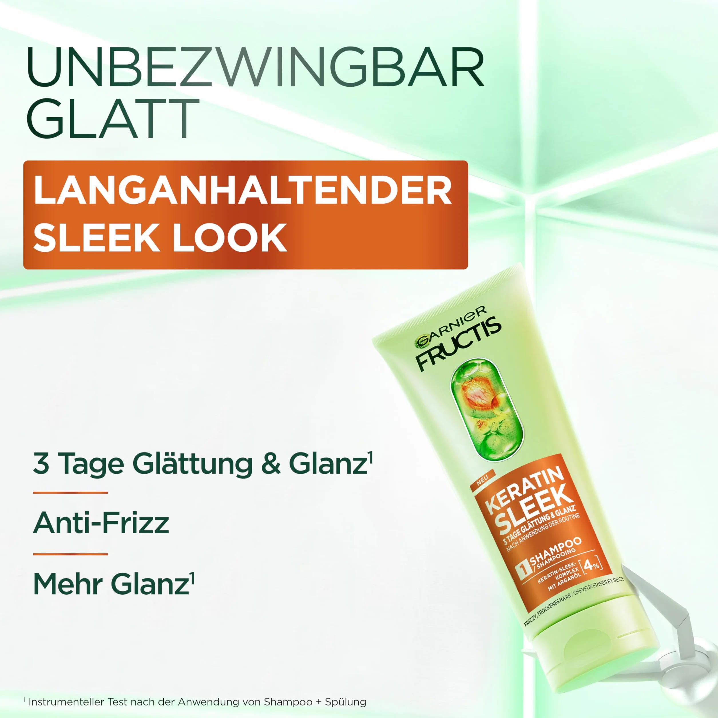 Garnier Fructis Keratin Sleek Kit de soin shampooing après-shampoing masque sérum huile d'argan kératine cheveux secs frisottis