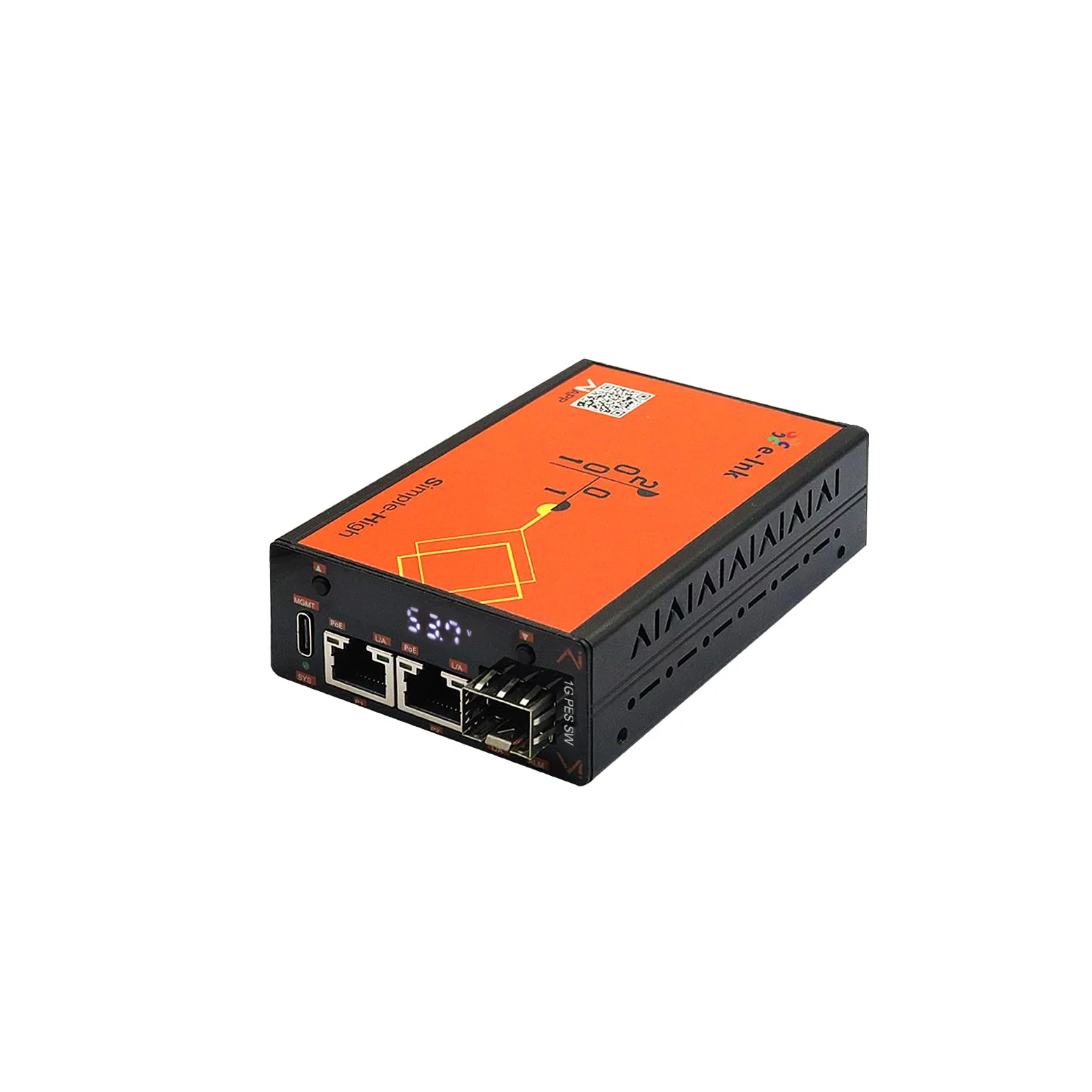 Convertisseur de média en fibre PoE 30 W géré intelligemment visualisé, 10/100/1000 Mbps, 2 × PoE RJ45 1 × SFP, écran LED, DIP VLAN, contrôle APP/Web, alarme DDM, pour autoroute, transport ferroviaire