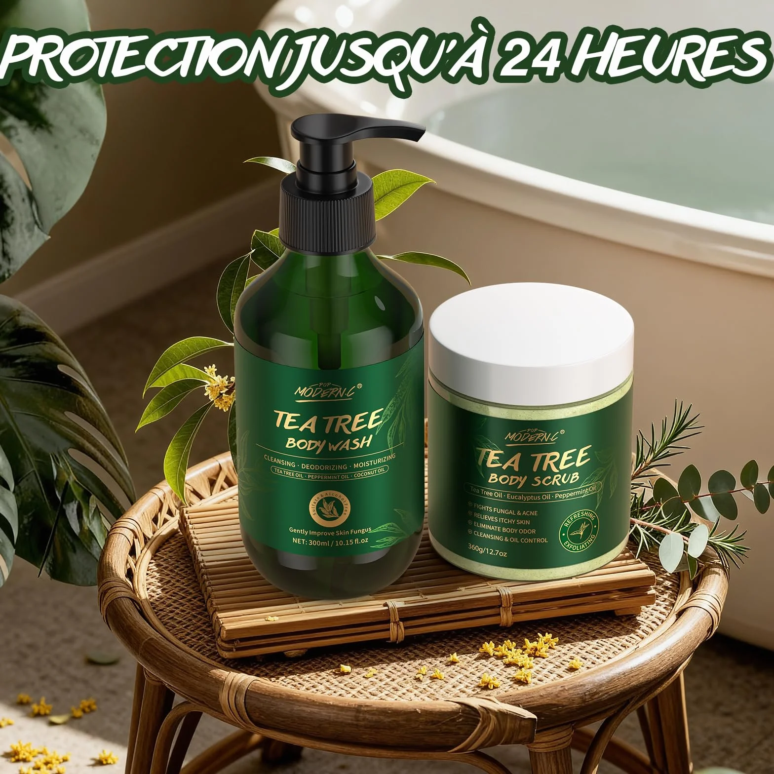 Gommage Corporel à l'Huile d'Arbre à Thé 360g – Exfoliant au Sel Marin pour Mycoses, Démangeaisons, Eczéma