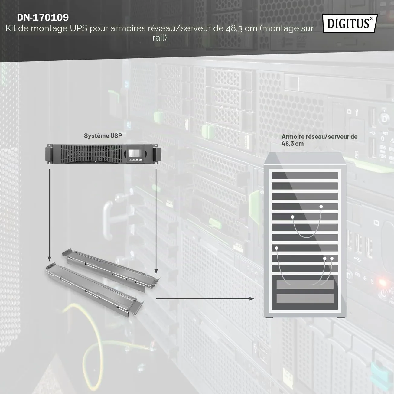 DIGITUS Kit de Montage UPS pour Armoire réseau 19" (Rail profilé)