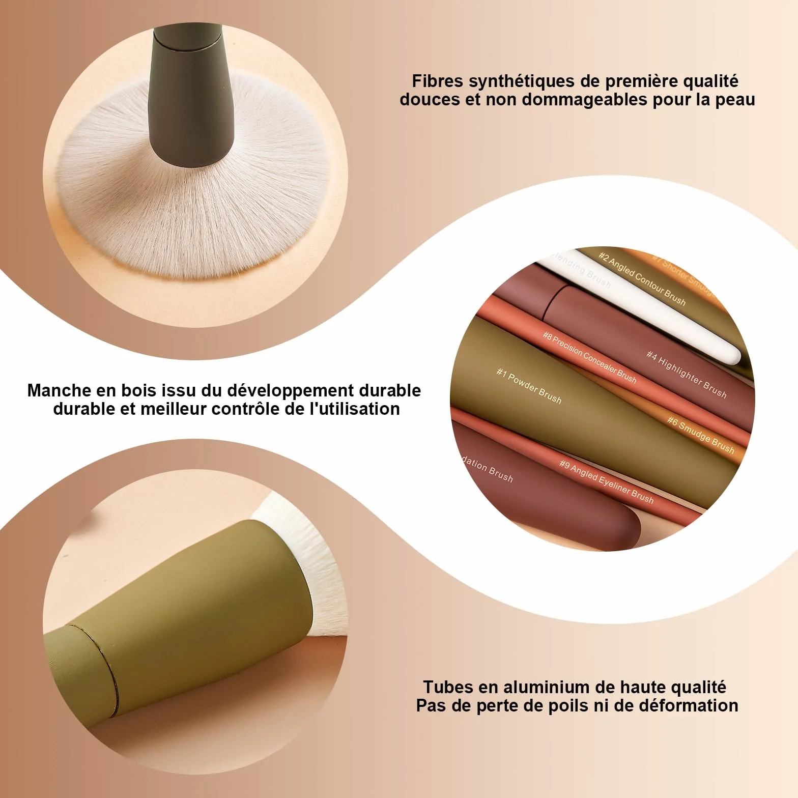 EIGSHOW Ensemble de pinceaux de maquillage de voyage 5 couleurs fibres synthétiques extra-douces