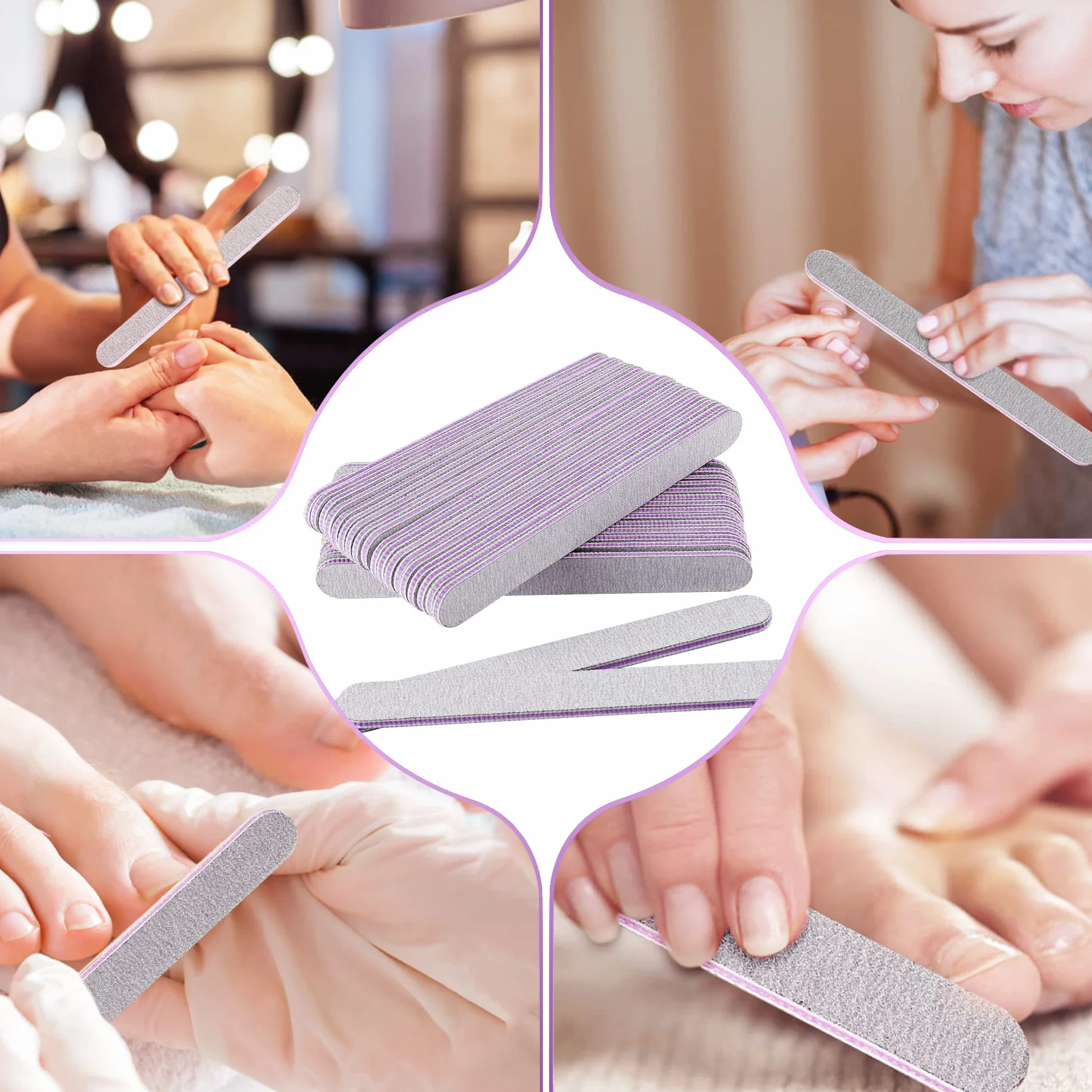 Limes à Ongles Professionnelles Double Face 100/180 Grain, AYITOO, Pour Manucure Nail Art, Forme Straight Gris Violet