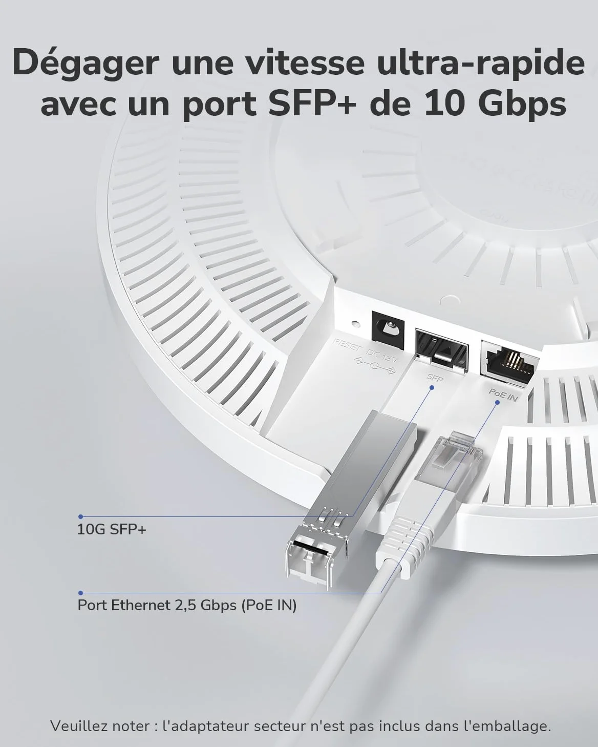 Cudy BE6500 Point d'accès WiFi 7 Triple Bande pour Montage au plafo, AP6500 | 5765 + 688 Mbps, 1400 pieds carrés, plus de 200 clients, portail captif, 10G SFP+, 1x 2, aucun adaptateur secteur inclus