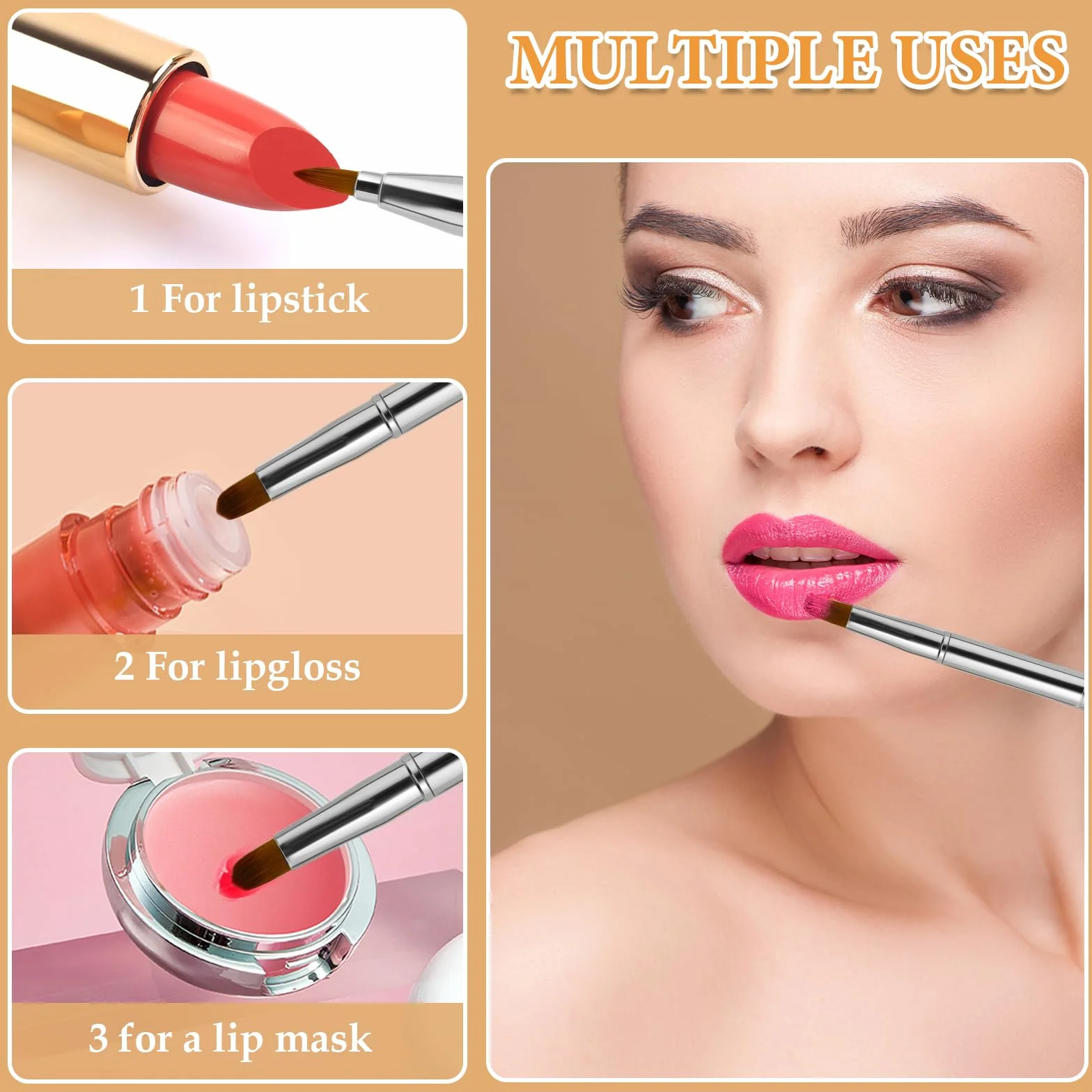 Pinceau de maquillage rétractable double extrémité portable pour rouge à lèvres, anti-cernes, contour des lèvres (argent)