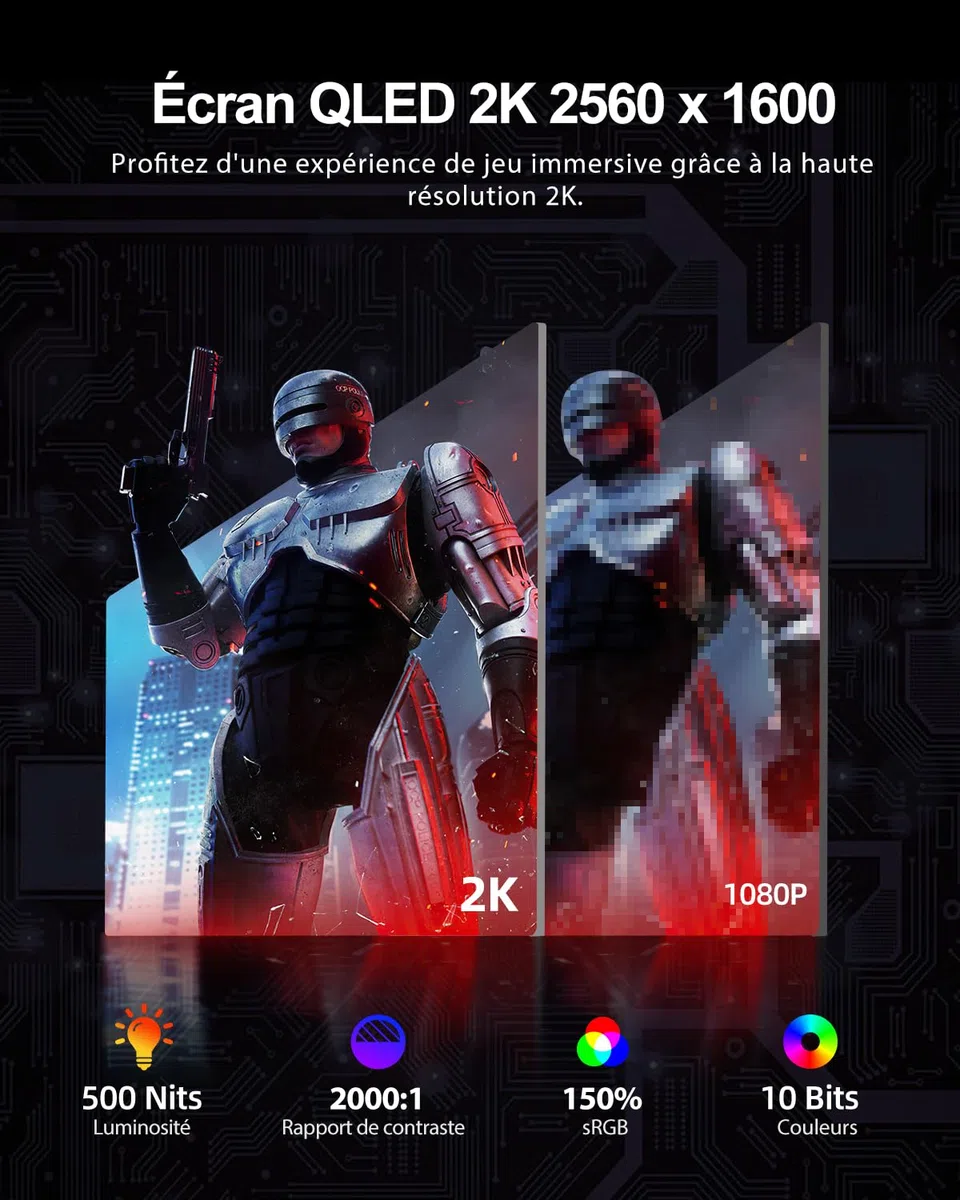 UPERFECT 16 Pouces 2K 144Hz QLED Ecran Portable, 150% sRGB 500 Nits 10 Bit