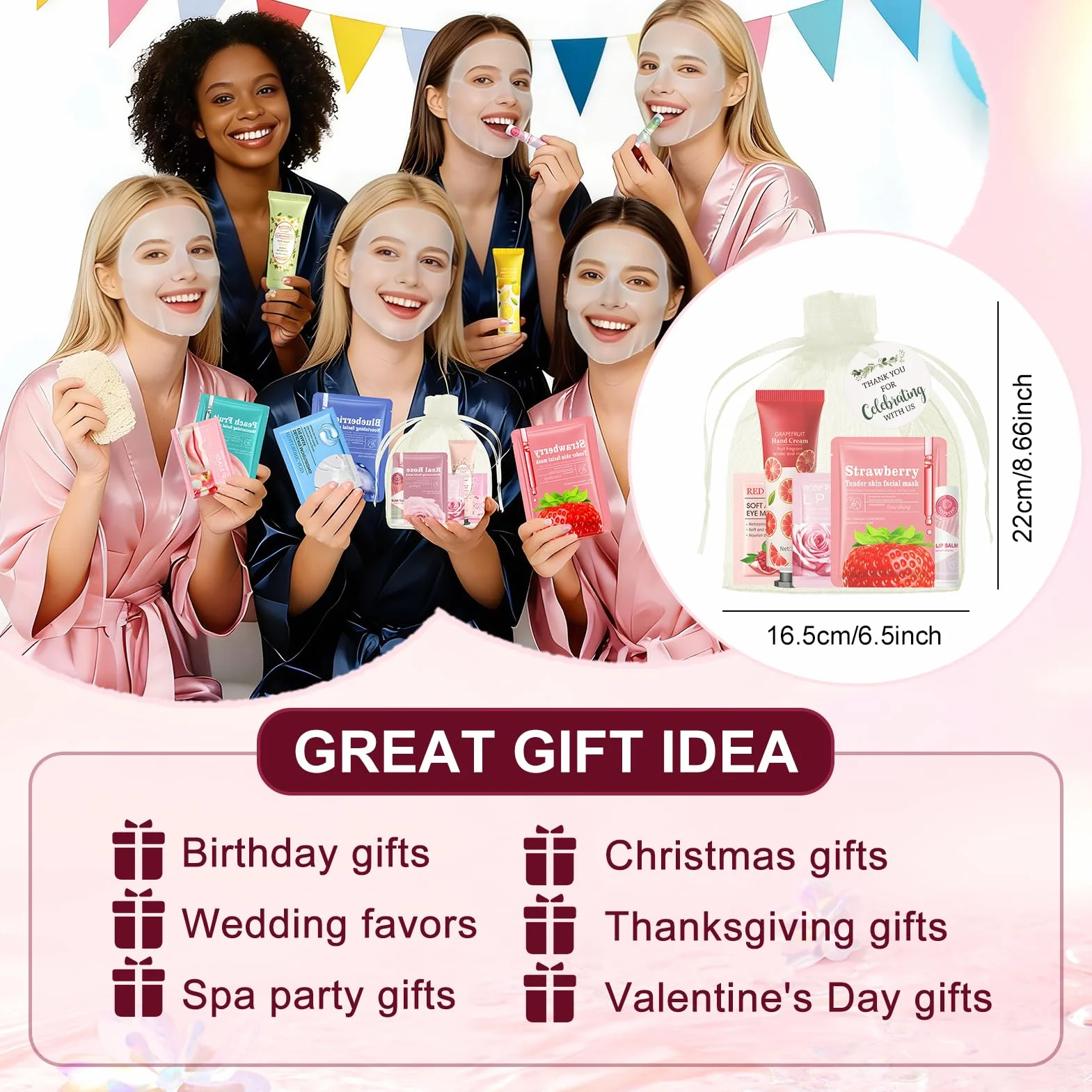 Coffret Soin Visage Femme 70 Pièces, Masque Visage, Crème Mains, Eye Patch, Stick Lèvres, Cadeau SPA Mariage