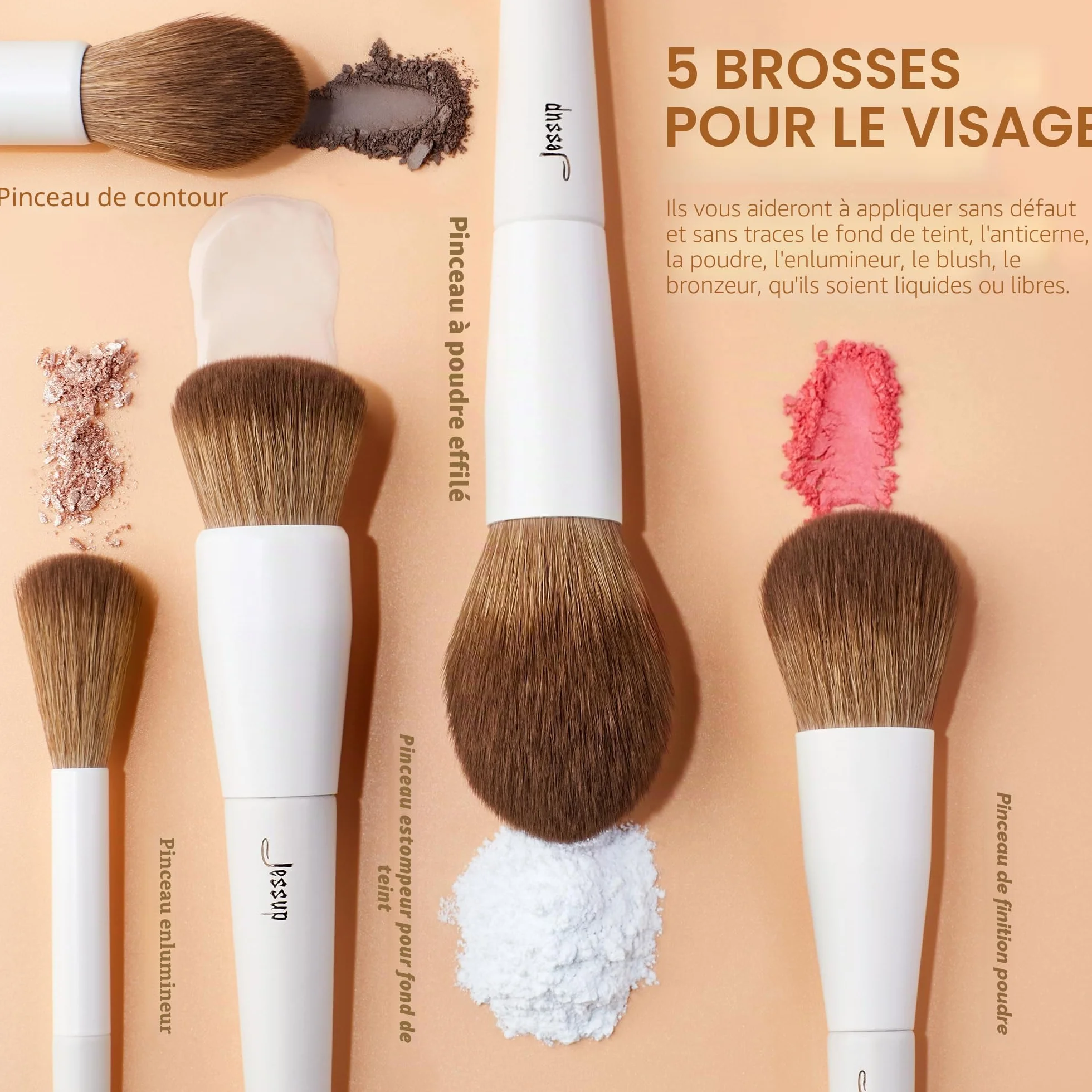 Jessup Pinceaux Maquillage 14pcs Set Brosse Fond de Teint Poudre Contour Fard Paupières Surbrillance Blush Correcteur Sourcil Liner Synthétiques T329
