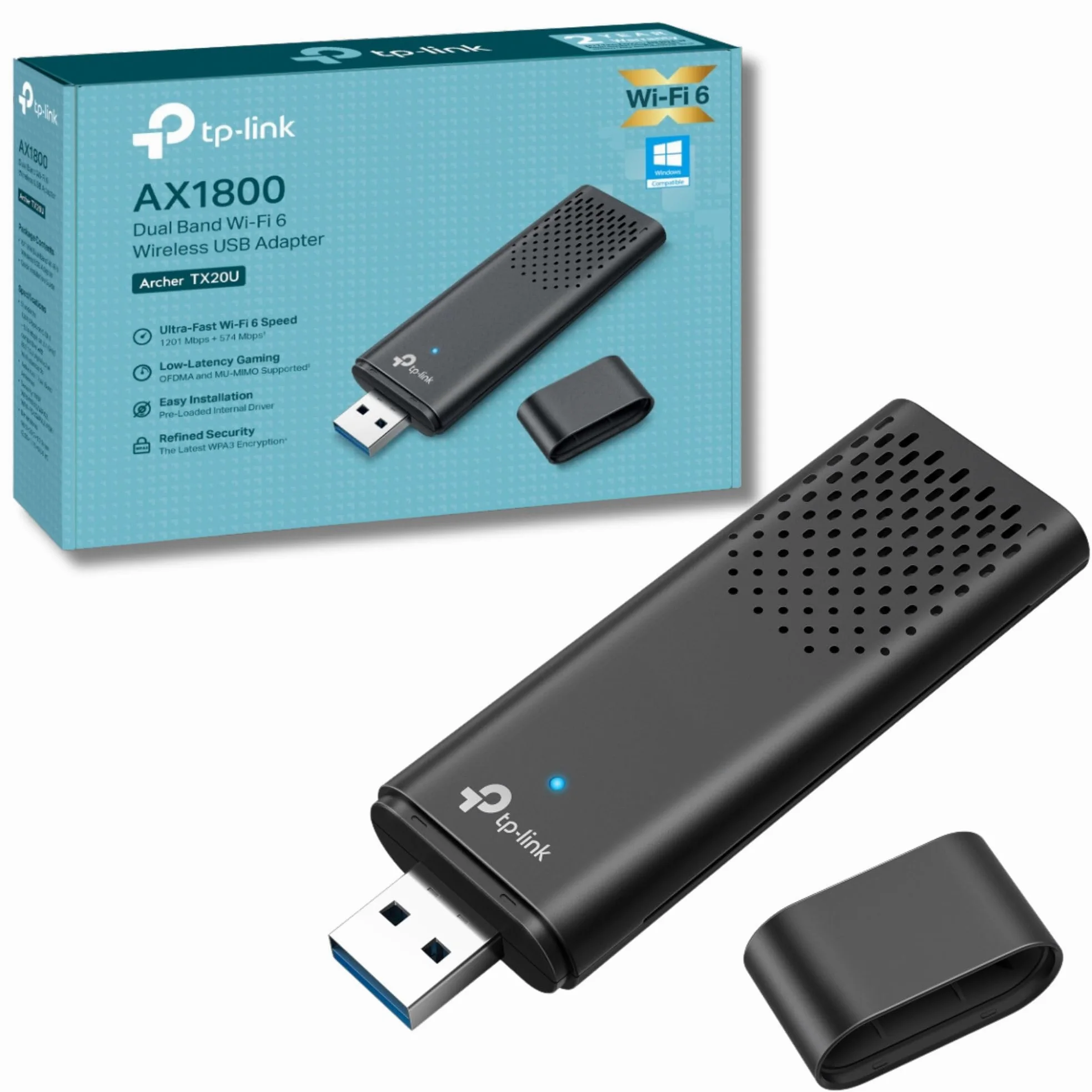 TP-Link Archer TX20U Clé WiFi AX1800 sans Fil Wi-FI 6 USB pour PC/Ordinateur Portable, dongle Wi-FI Double Bande USB 3.0 SuperSpeed, MU-MIMO, Latence Plus Faible, WPA3 hautement sécurisé, Prend en