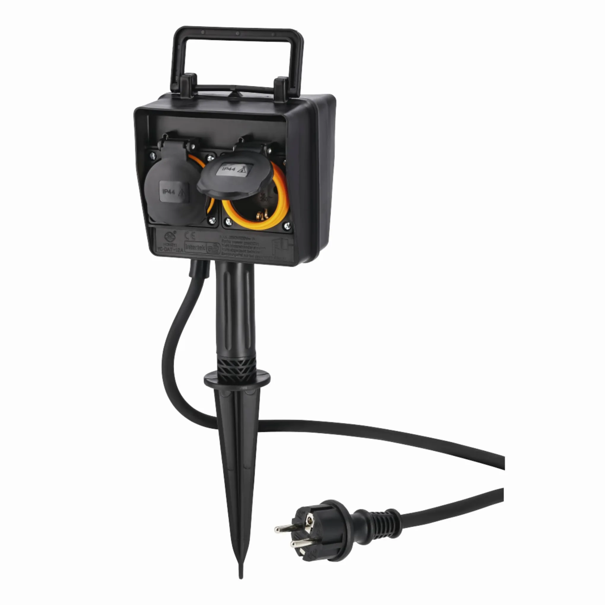 Hama Prise de Jardin avec Piquet - Etanche IP44 Double Prise Terre Extérieure avec Minuterie et Clapets – Idéale Jardin, Éclairage, Pompe ou Guirlande, 2 Sorties Programmables – Noir