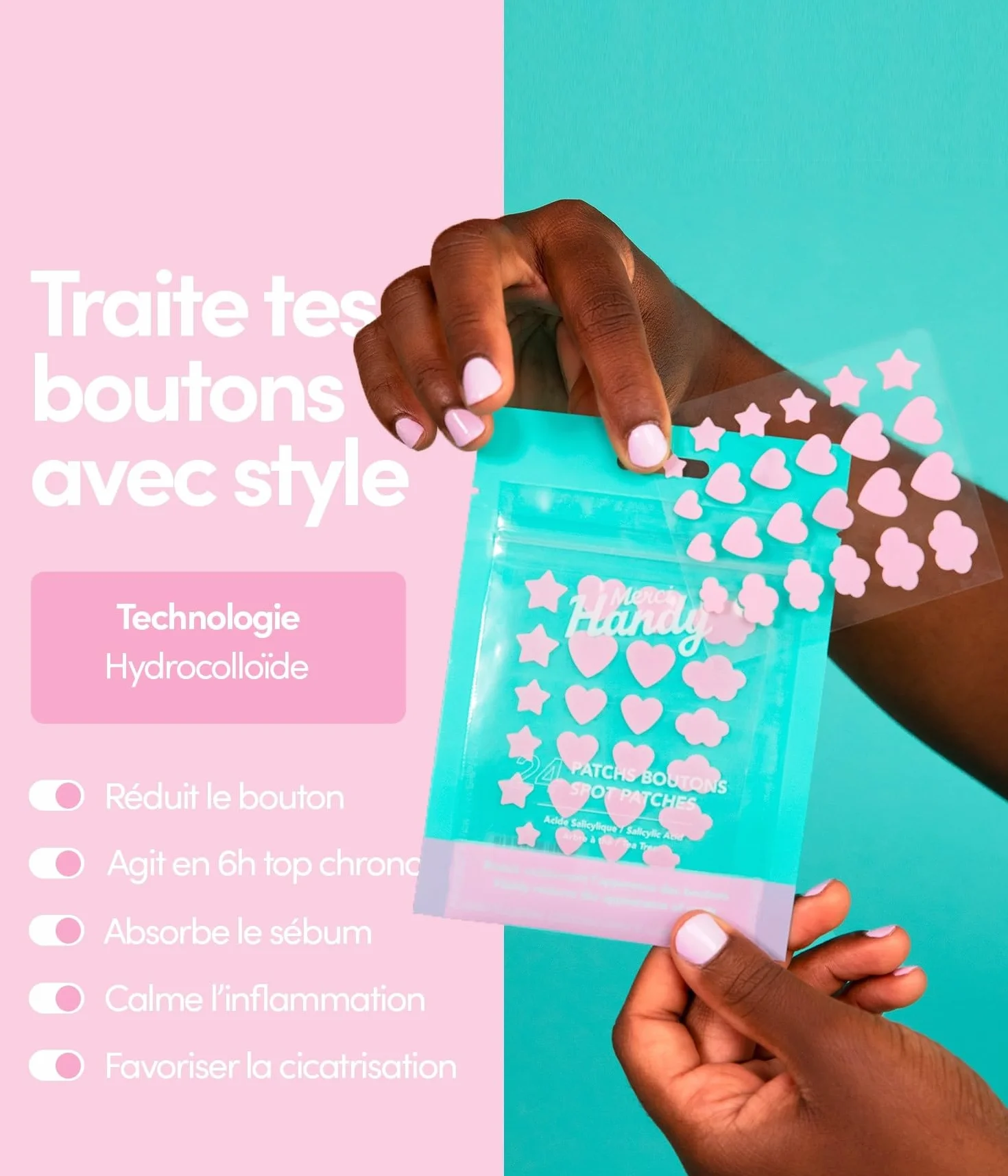 Merci Handy Patchs Boutons 24 Patchs Technologie Hydrocolloïde Acide Salicylique
