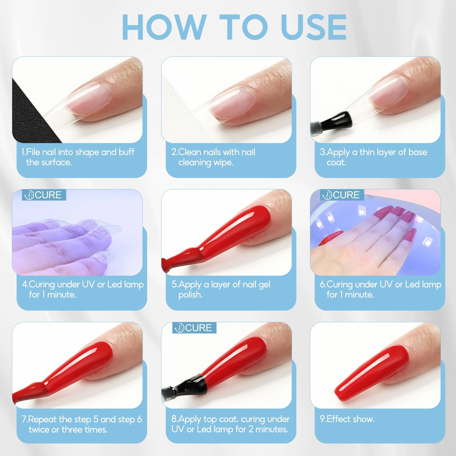 COSCELIA Base et Top Coat Vernis Semi Permanent Set 2x10ML No Wipe Nail Art Gel