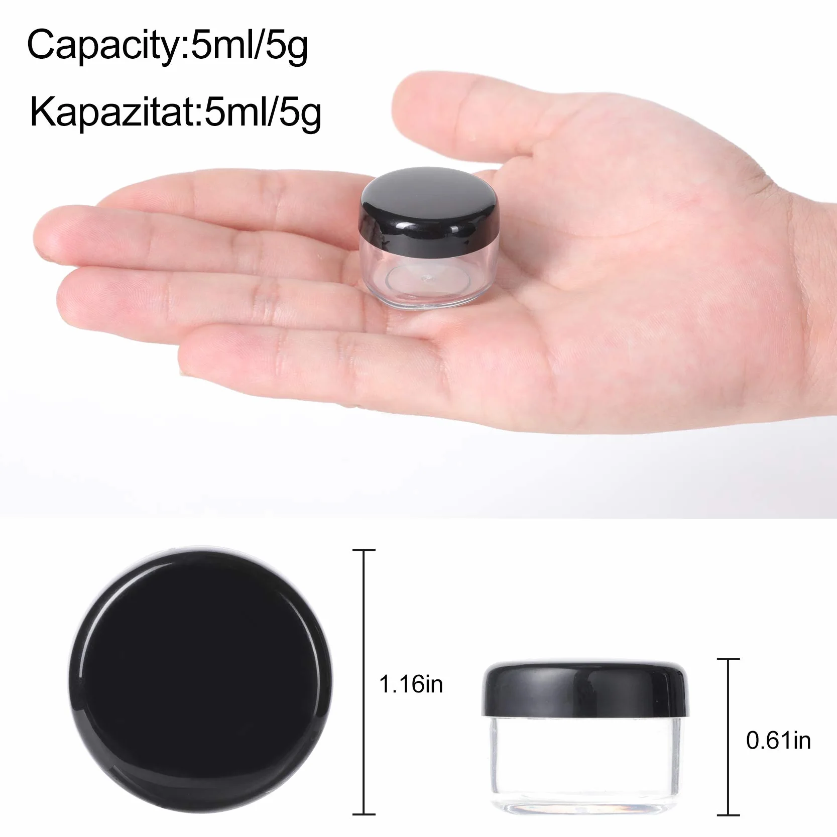 Conteneur Cosmétique 5ml Vide Transparent Noir Blanc Petit Pot Rond Plastique pour Baume à Lèvres Lotion Crème Pilules