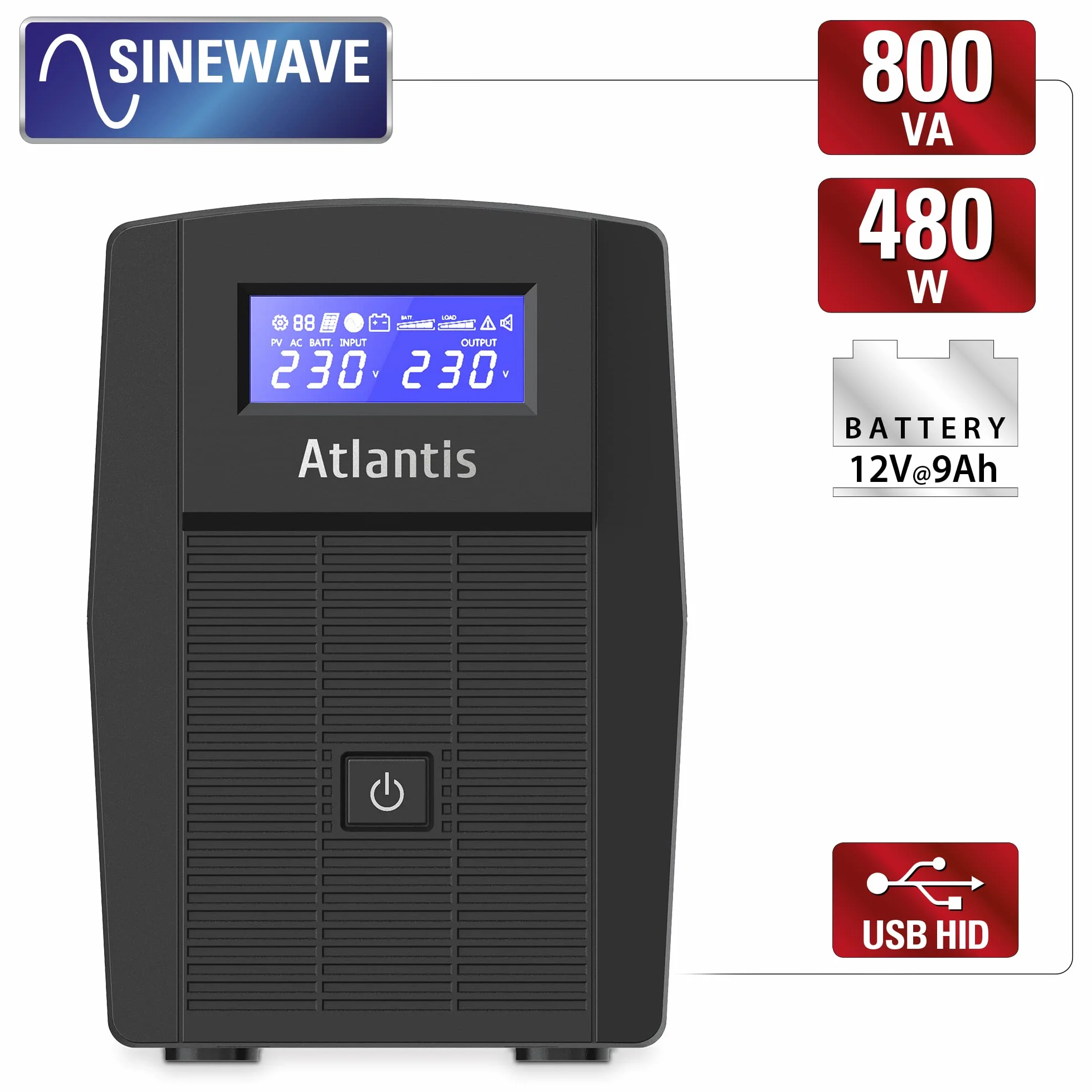Atlantis onduleur 800VA/480W, Onde sinusoïdale Pure
