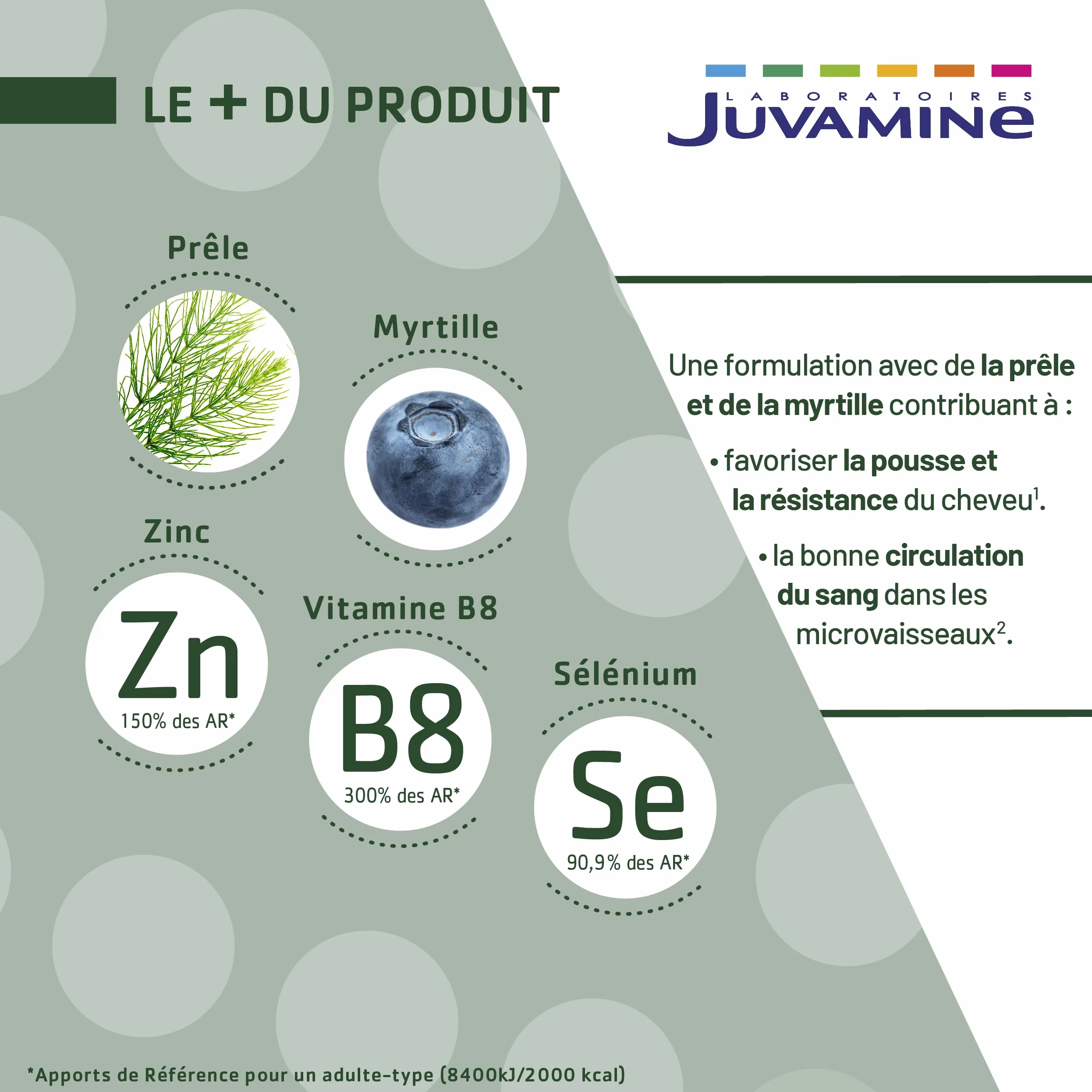 JUVAMINE Chute de Cheveux Pousse Croissance 6 Actifs Beauté Zinc Biotine 30 Comprimés Fabriqué en France