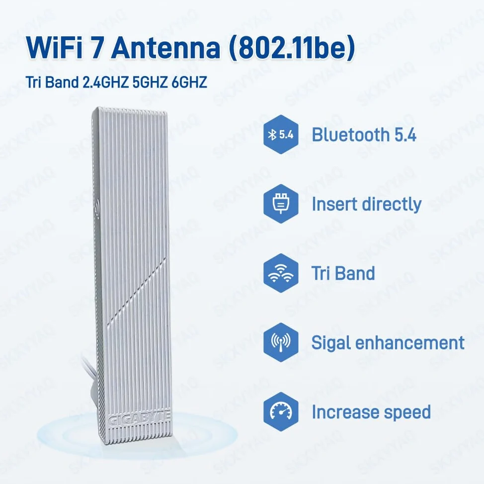 Antenne WiFi 7 GIGABYTE 2.4G 5G 6G WiFi 6E WIFI7 pour carte mère GIGABYTE X870 Series avec nouvelle interface Blanc