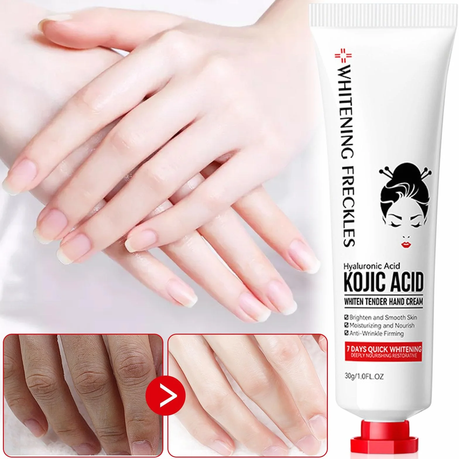 Crème à l'acide kojique pour les mains, soin hydratant anti-âge, teint uniforme, taches sombres