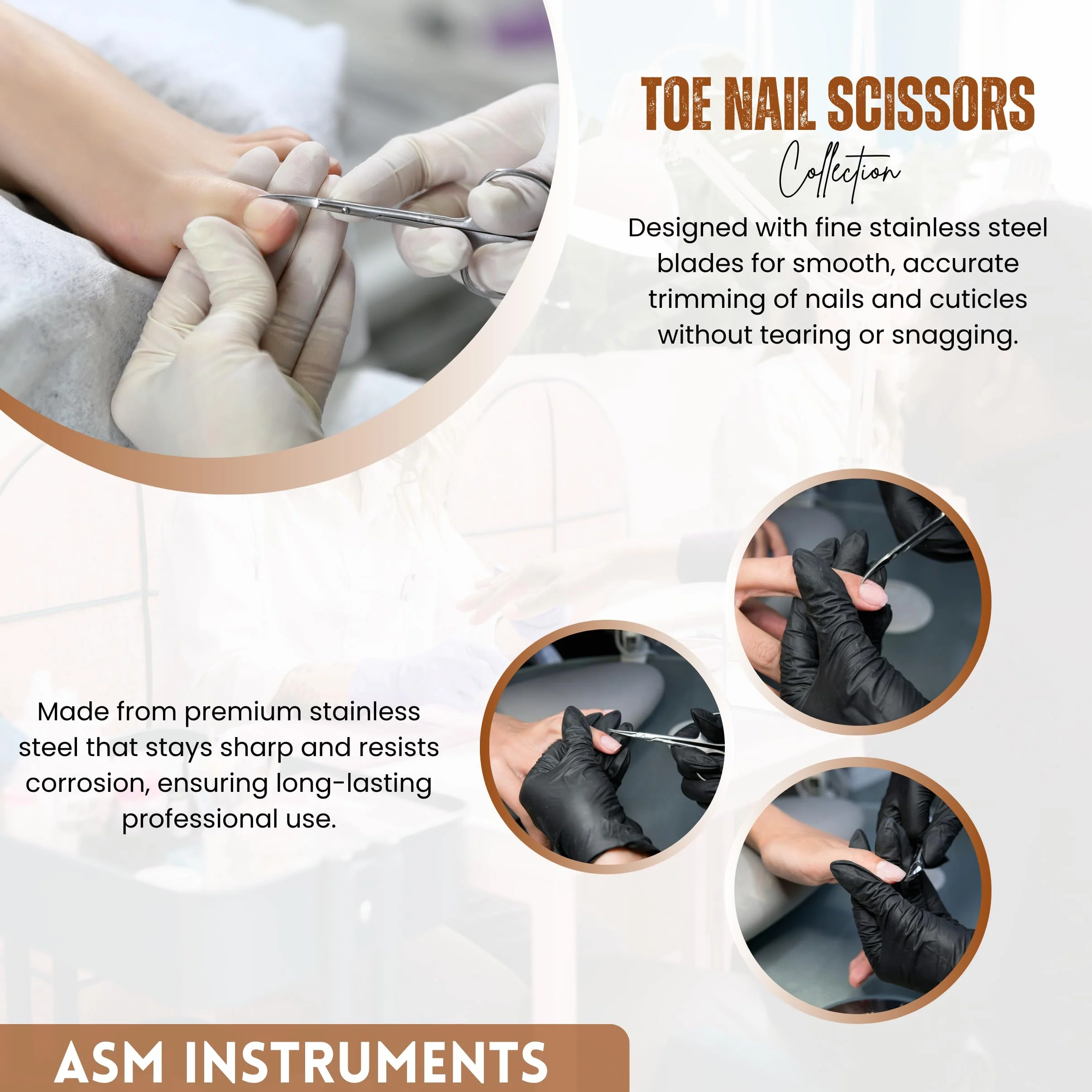 ASM Ciseaux à ongles incurvés 9,5 cm - Coupe-cuticules robustes pour sourcils, barbe et nez (rose)