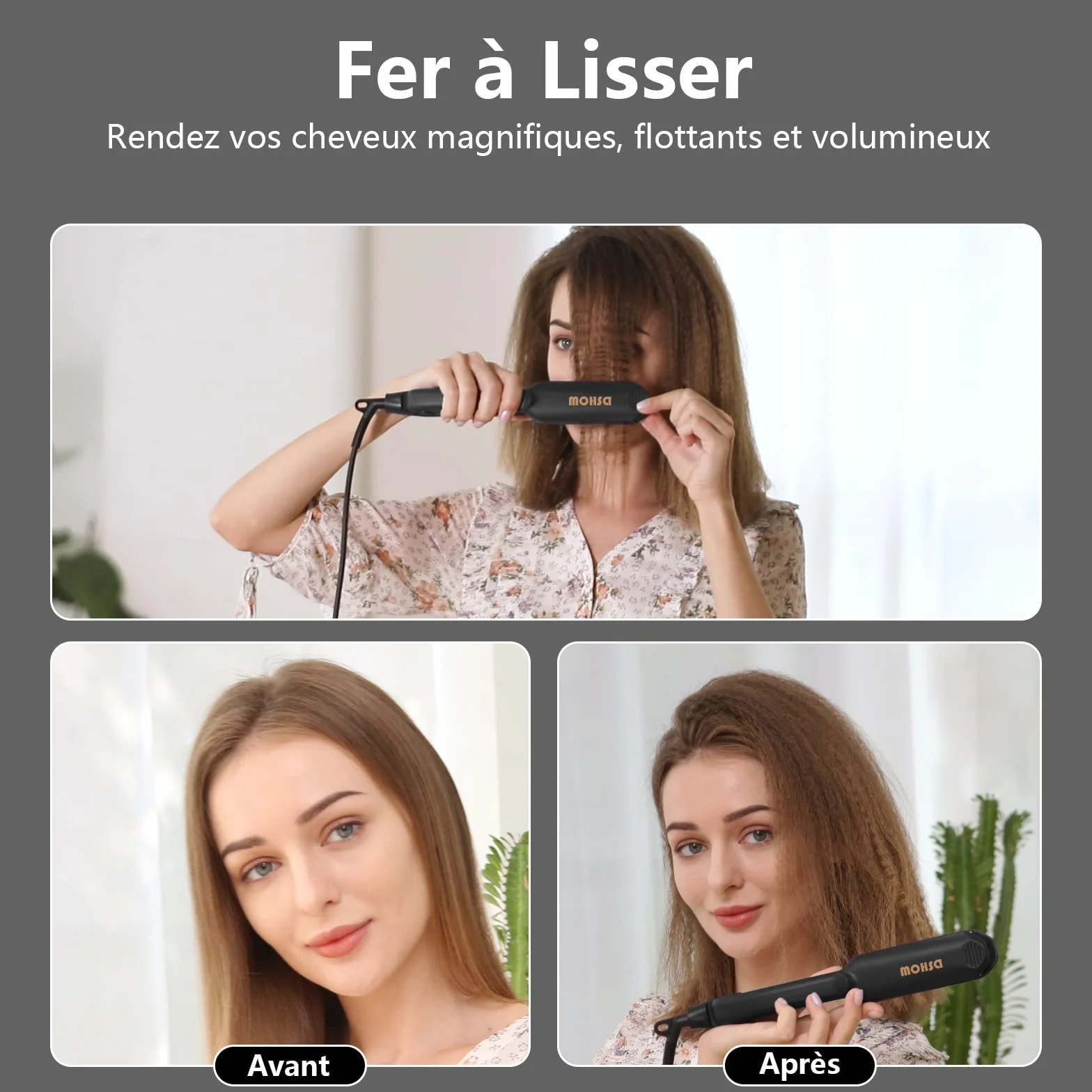 DSHOW Fer à Gaufrer Céramique Lisseur Cheveux, Température Réglable, Arrêt Automatique