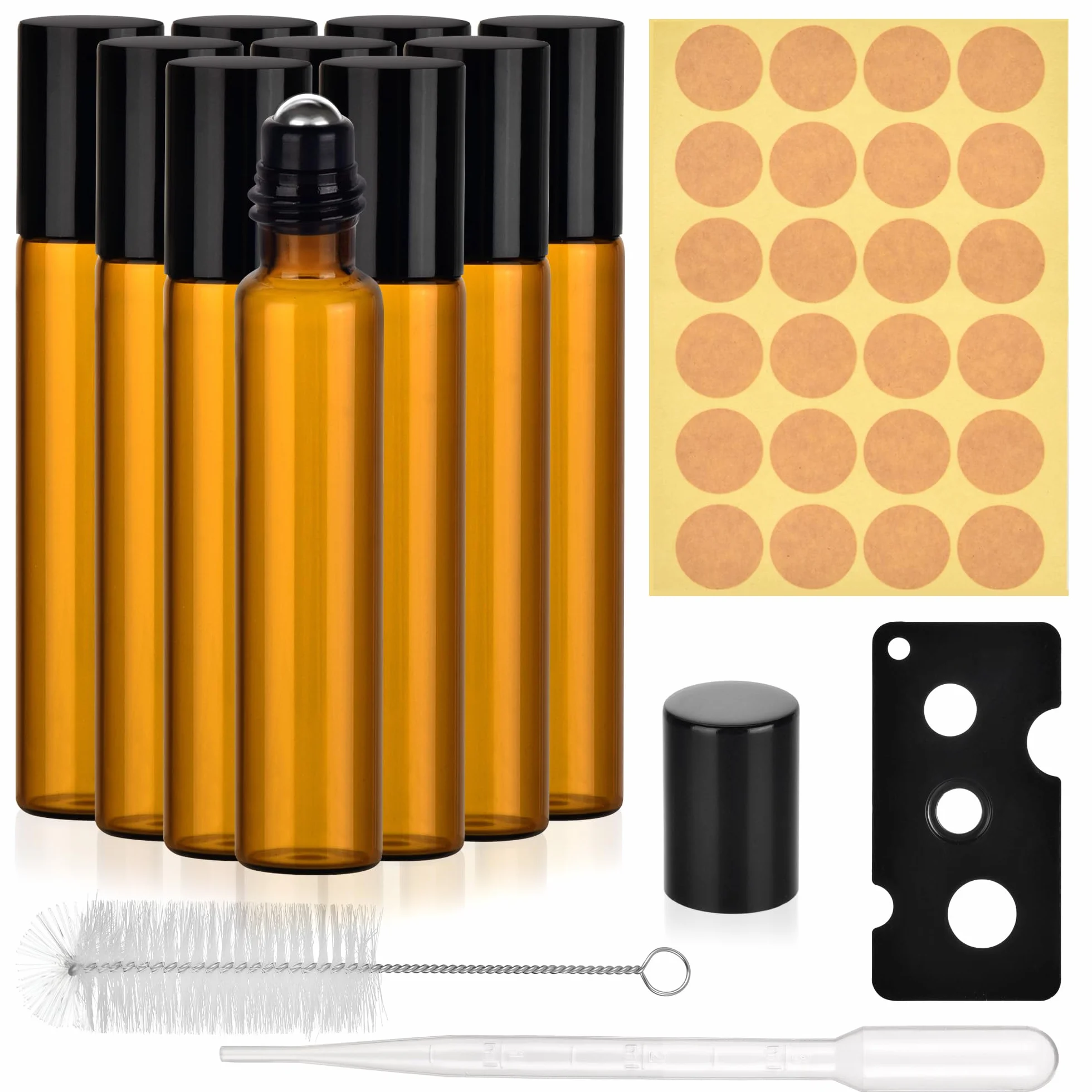 Flacon Roll on Huiles Essentielles 10 ml Marron Bouteilles à Rouleaux Bille en Acier Inoxydable pour Aromathérapie