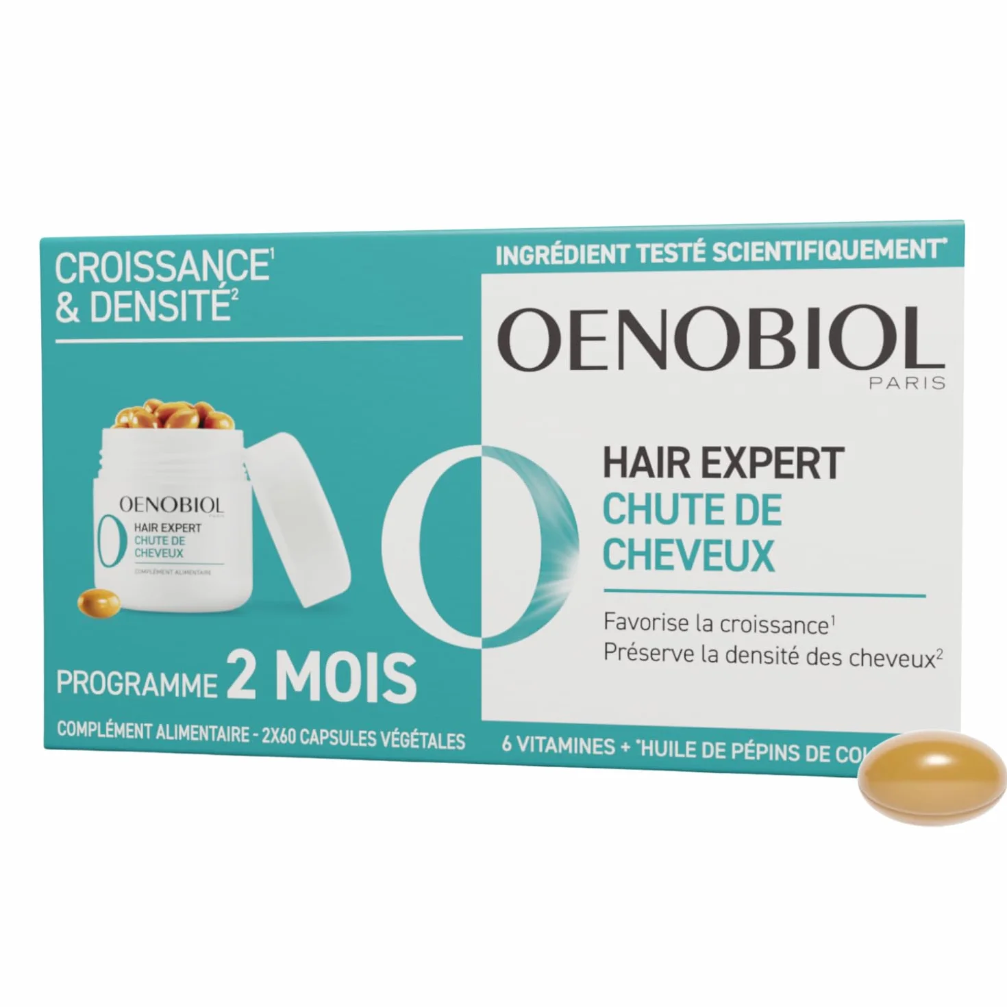 OENOBIOL HAIR EXPERT Chute de Cheveux Complément Alimentaire 2x60 Capsules Programme 2 Mois