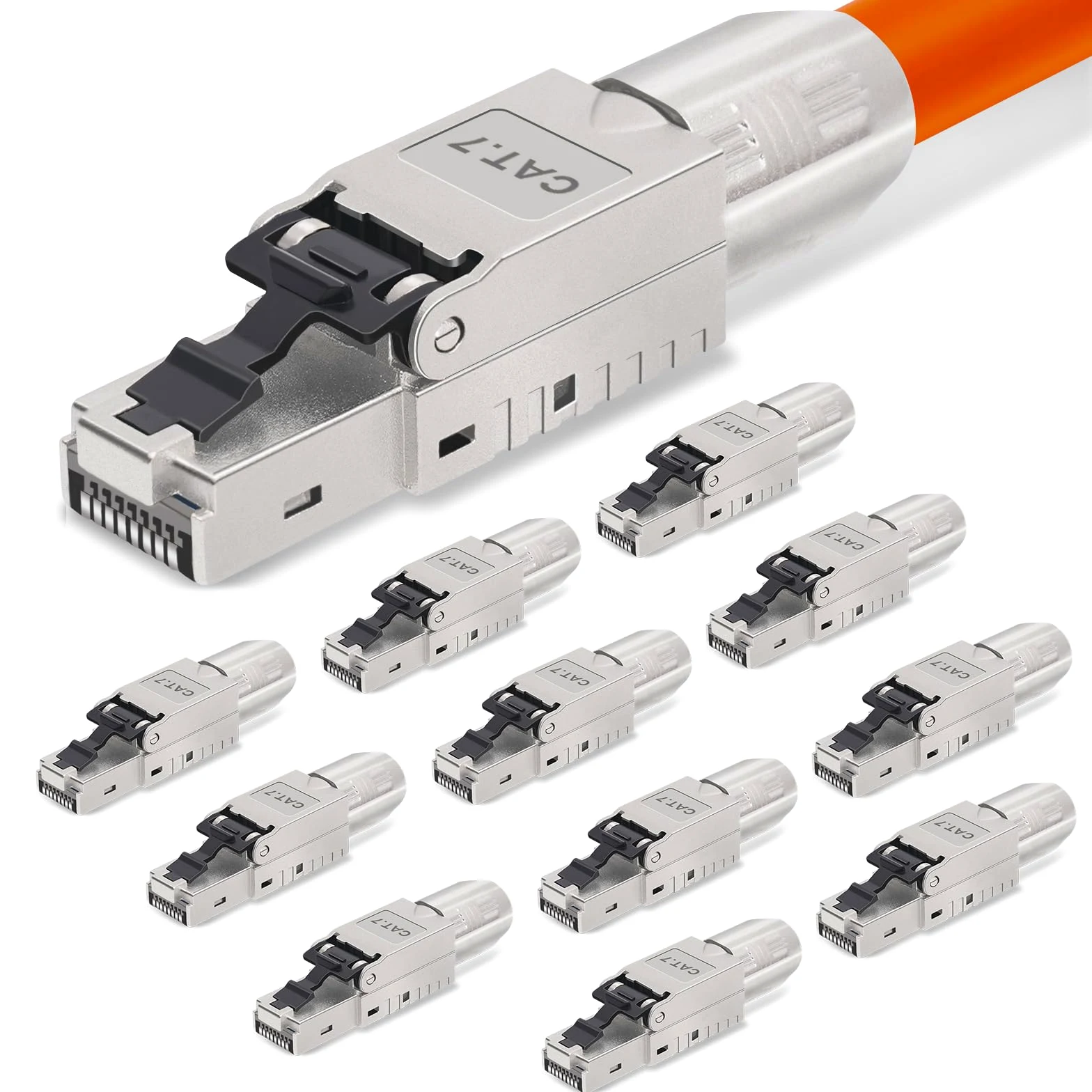 Lot de 12 fiches RJ45 Cat 7 NS-7 vers borne de coupe (LSA), contacts plaqués or, fiches réseau Cat7 sans outil, connecteur LAN 10 Gbit/s pour câble patch