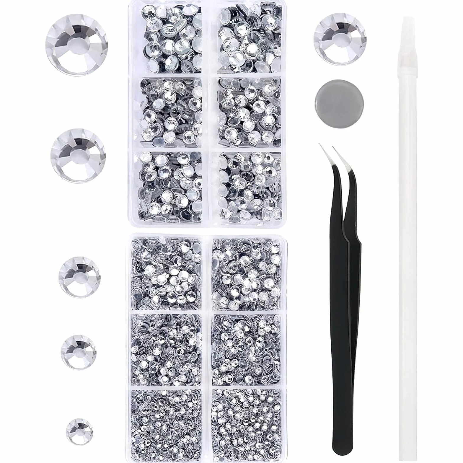 Strass transparents adhésifs à chaud diamants en cristal 6616 pcs pour tissus dos plat SS6-SS30 avec pince à épiler et stylo