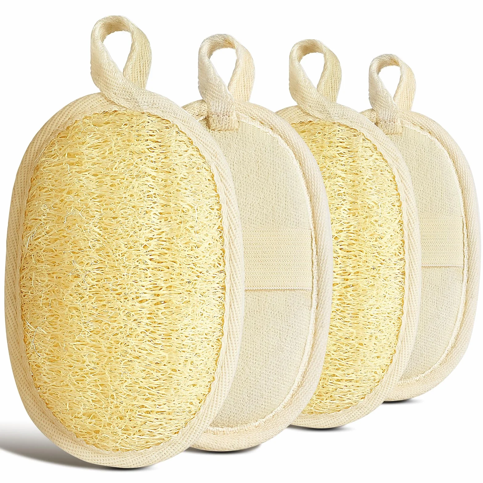 AOOWU Éponge Loofah Naturel 4PCS Luffa Back Scrubber pour Corps Bain