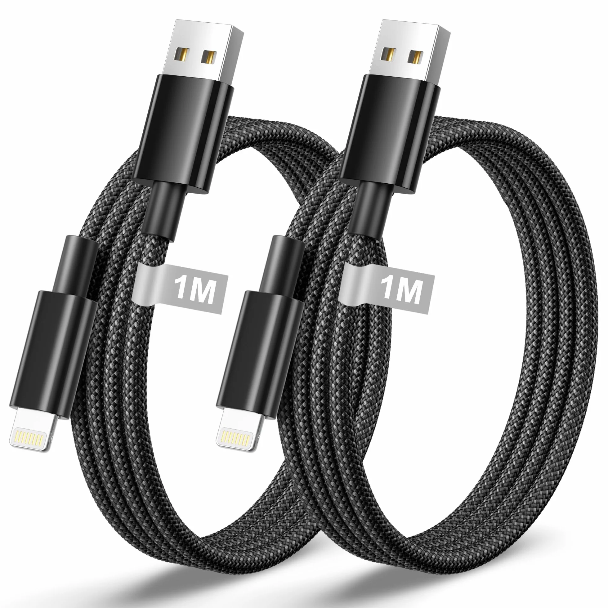 Câble iPhone MFi Lot de 2, Chargeur Rapide USB Lightning Nylon pour iPhone 14/13/12/11/Pro Max/X/XS/XR/8/7/6 Plus/SE