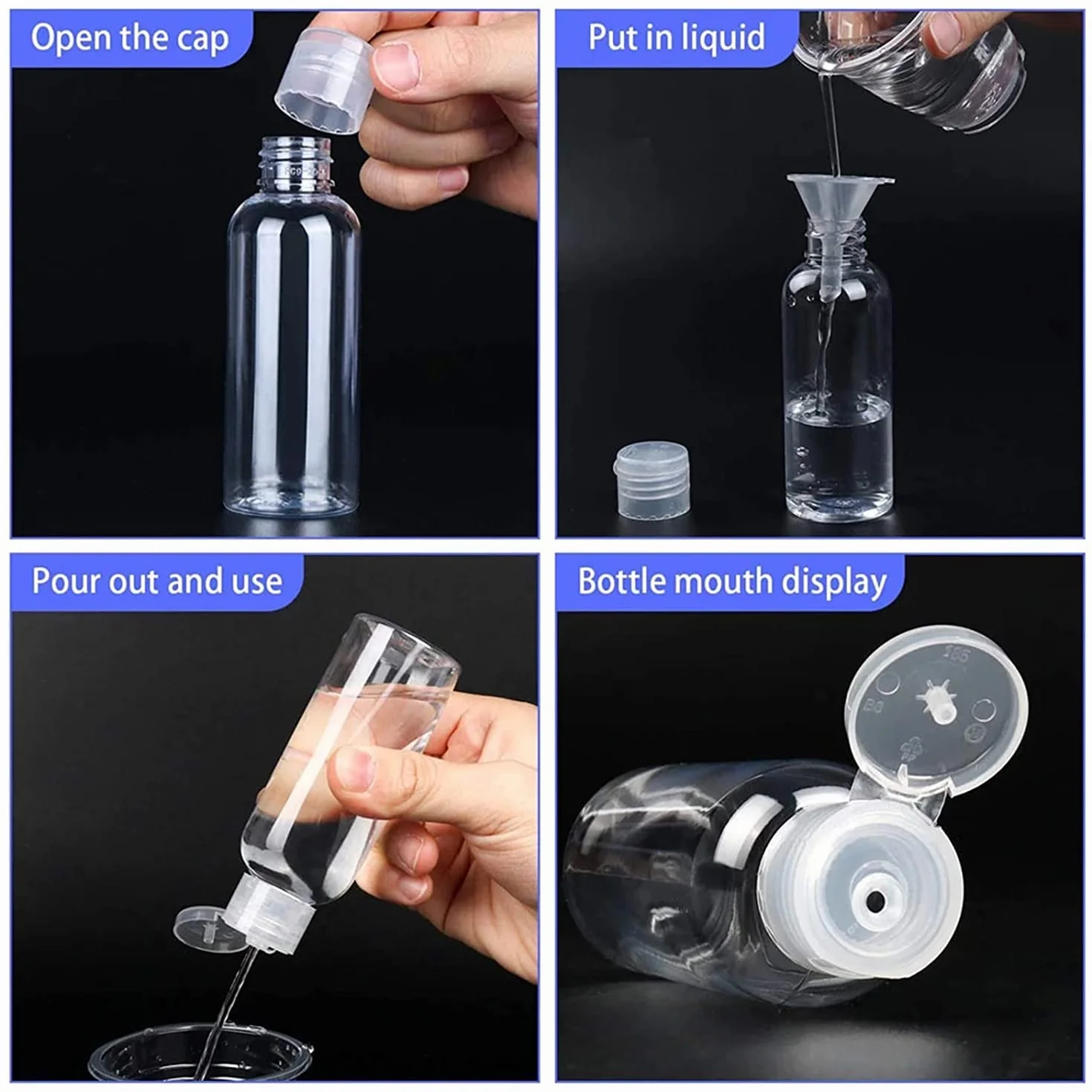 Flacons Vide de Voyage 100ml Bouteilles Plastique avec Entonnoirs pour Cosmétiques Lotion Shampoing