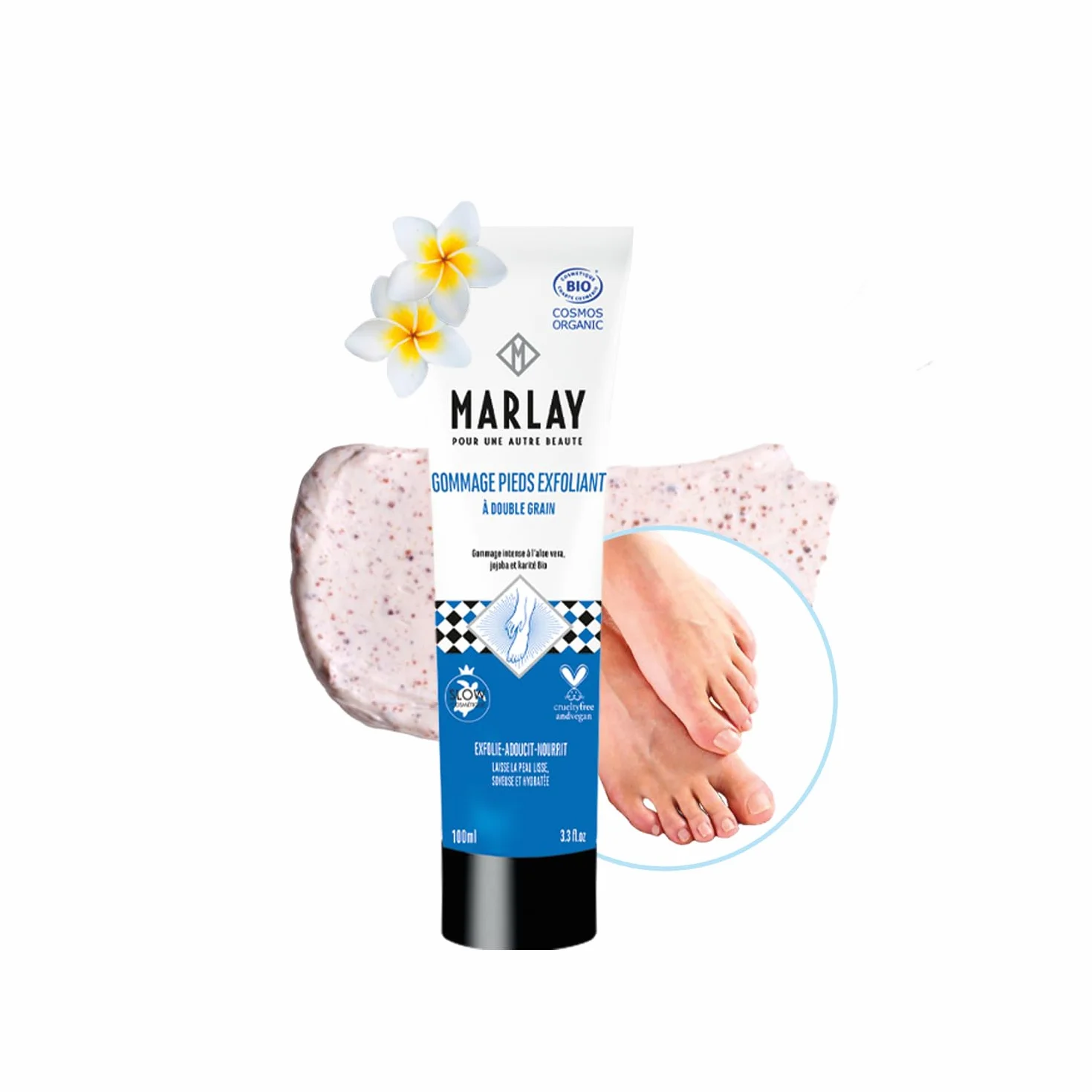 Marlay Cosmetics Gommage Pieds Exfoliant 100 ml Peeling Pied Crème Exfoliante Bio Aloé Vera Beurre Karité Huile Jojoba