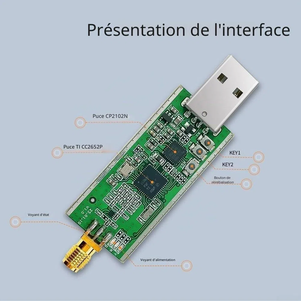pour Zigbee 3.0 USB Dongle, Smart for Gateway ZBDongle-E Bridge pour USB ZigBee Hub Smart Home avec antenne, Passerelle pour ZigBee pour Home Assistant