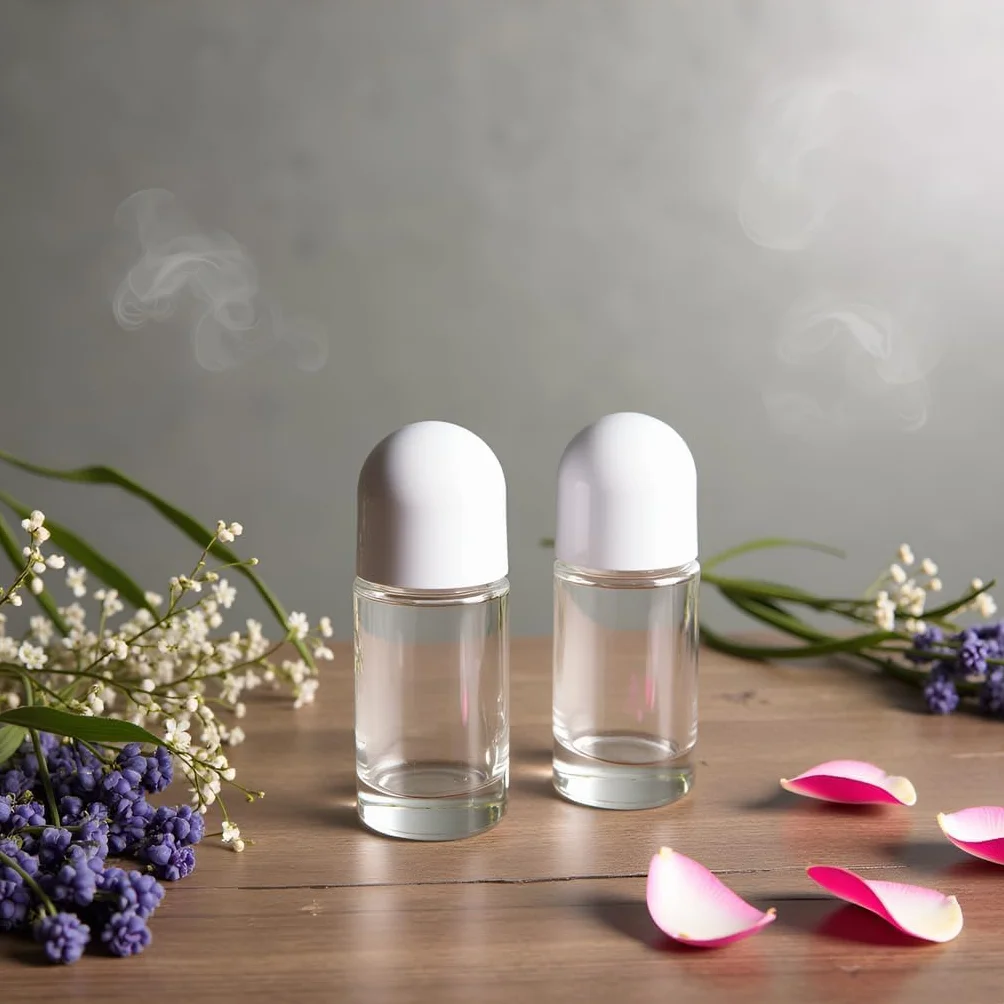 Flacons roulants vides en verre 50 ml avec bille plastique anti-fuite bouchon blanc pour huiles essentielles rechargeables