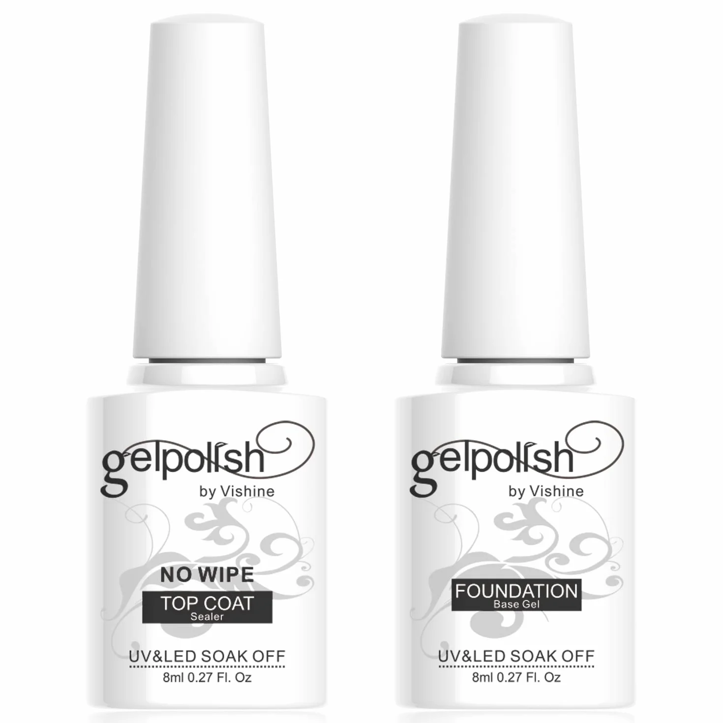 Vishine Lot Vernis Gel Semi-permanent Base Top Coat French Manucure UV LED Soak Off Nail Art Kit 4pcs 8ml