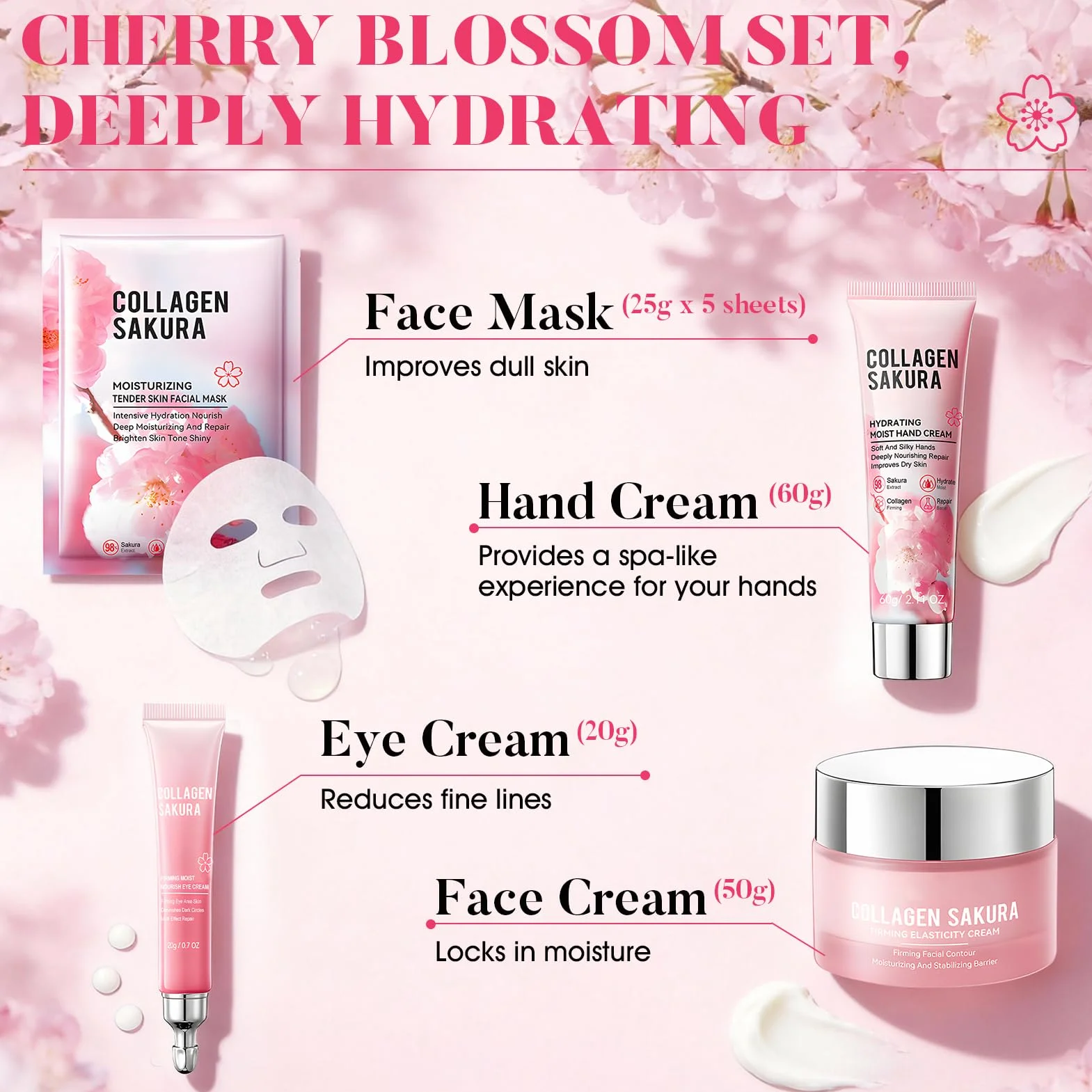 Sakura Coffret de Soins pour la Peau 12 Pièces Crème Visage Sérum Masque